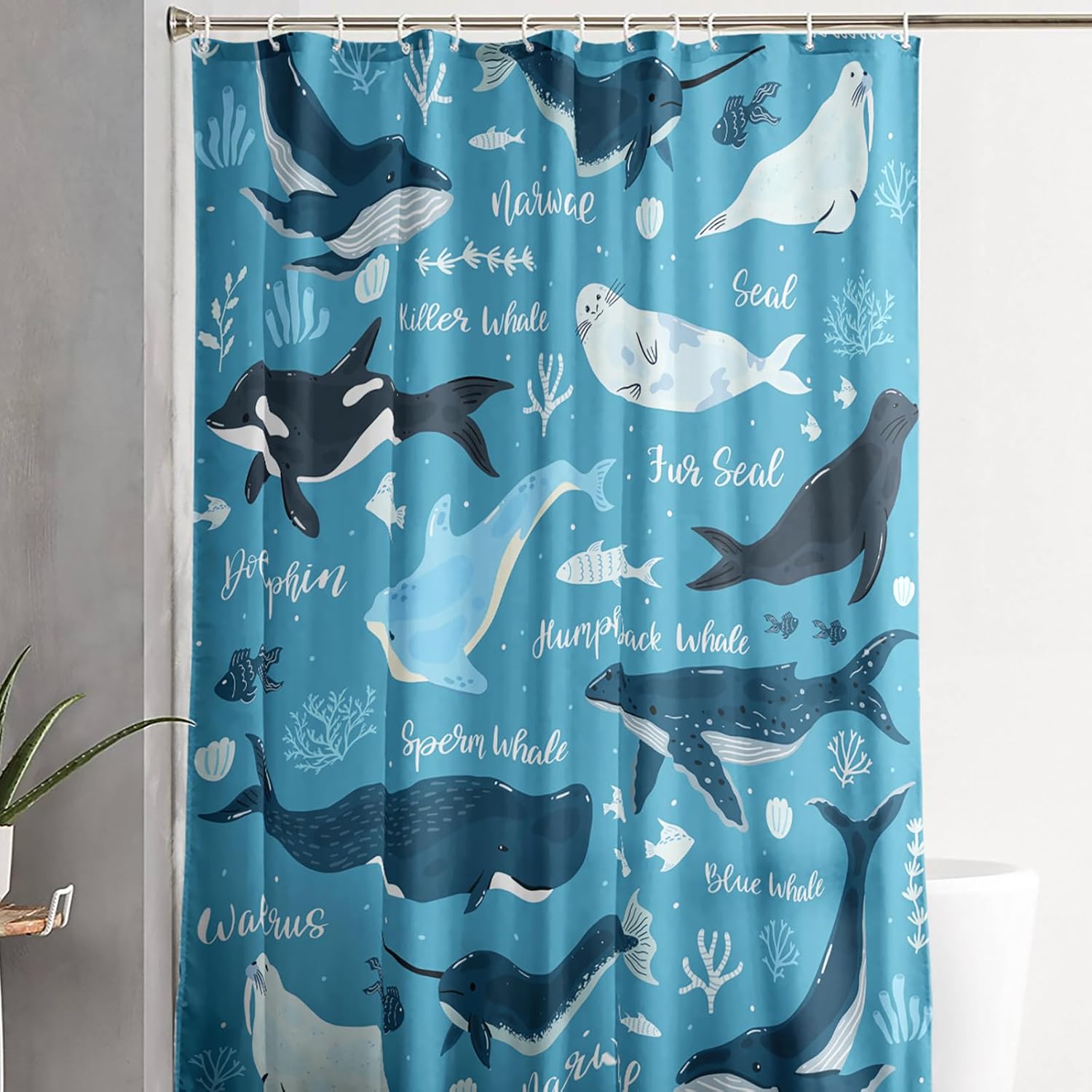 QOOMO Whales Seals Shower Curtain 72x72