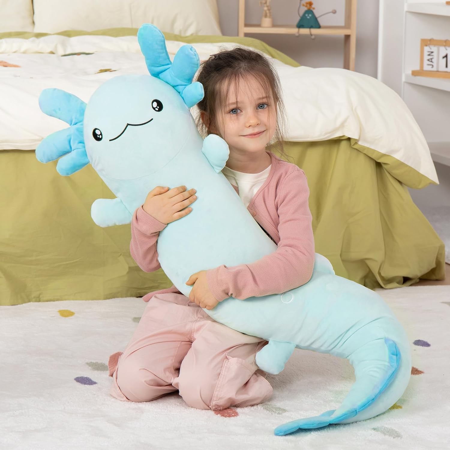 Big Blue Axolotl Plush Pillow for Relaxation and Automatically Glowing at Night