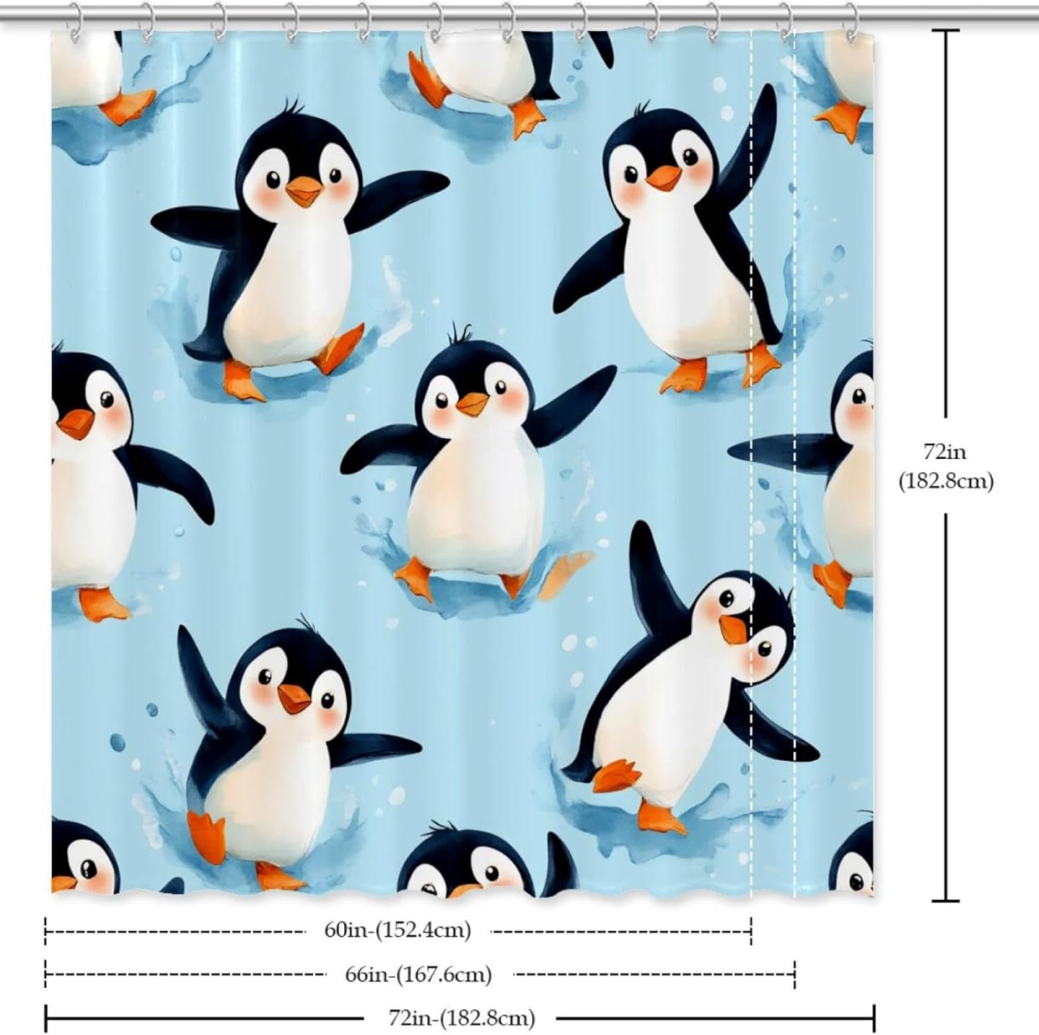 Joyful Penguins Waterproof Shower Curtain Set