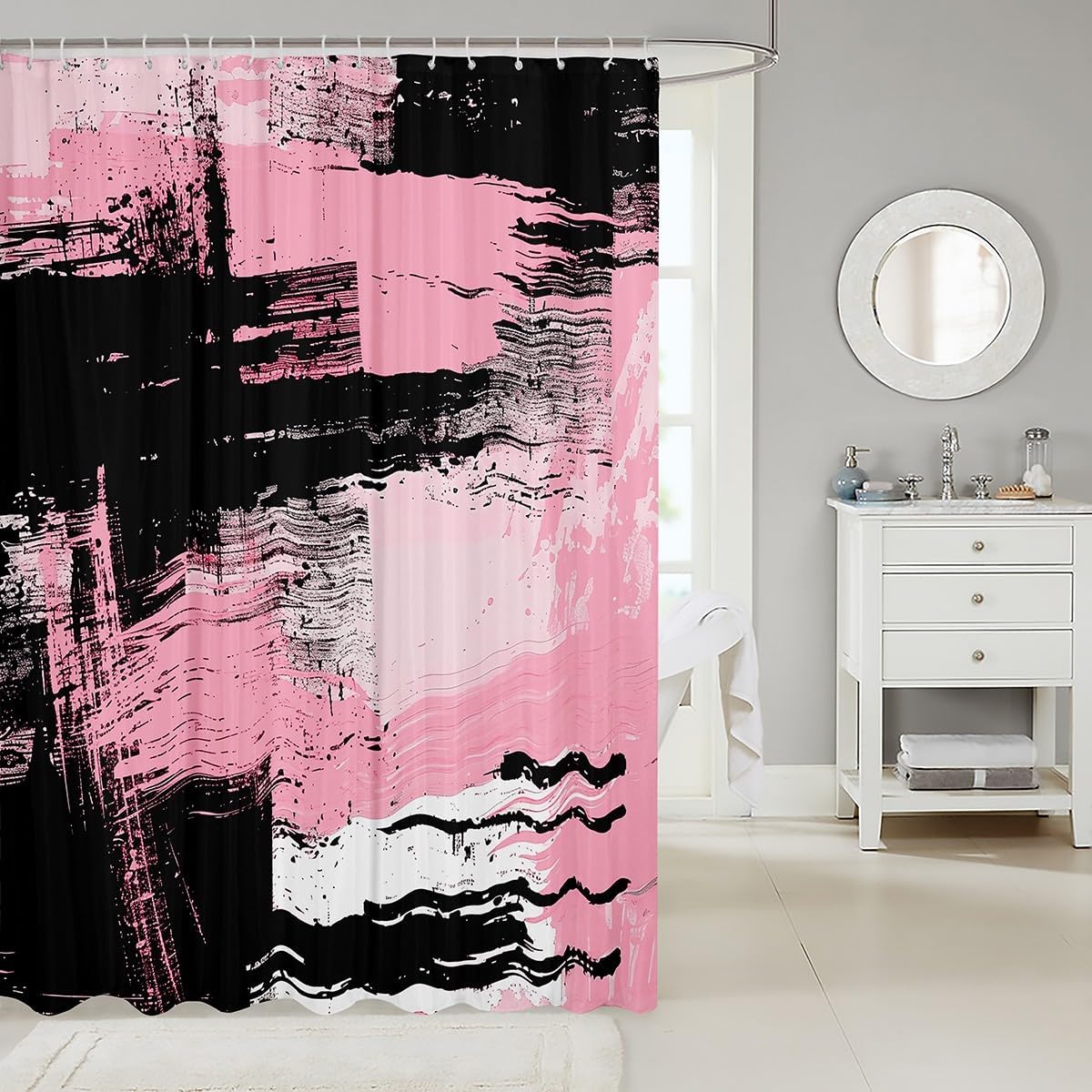 Feelyou Black Pink Bath Curtain Set for Boys Teens - Modern Design 72x72