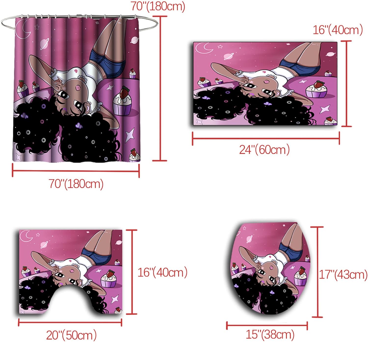 Perfect Gift for Girls African American Black Girl shower Curtain Set