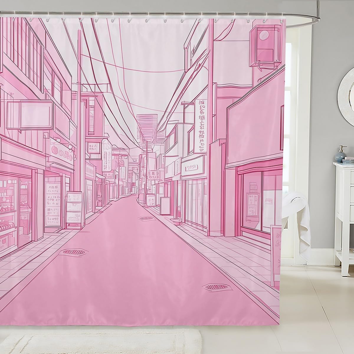 Girls Retro Ukiyoe Bath Curtain Set