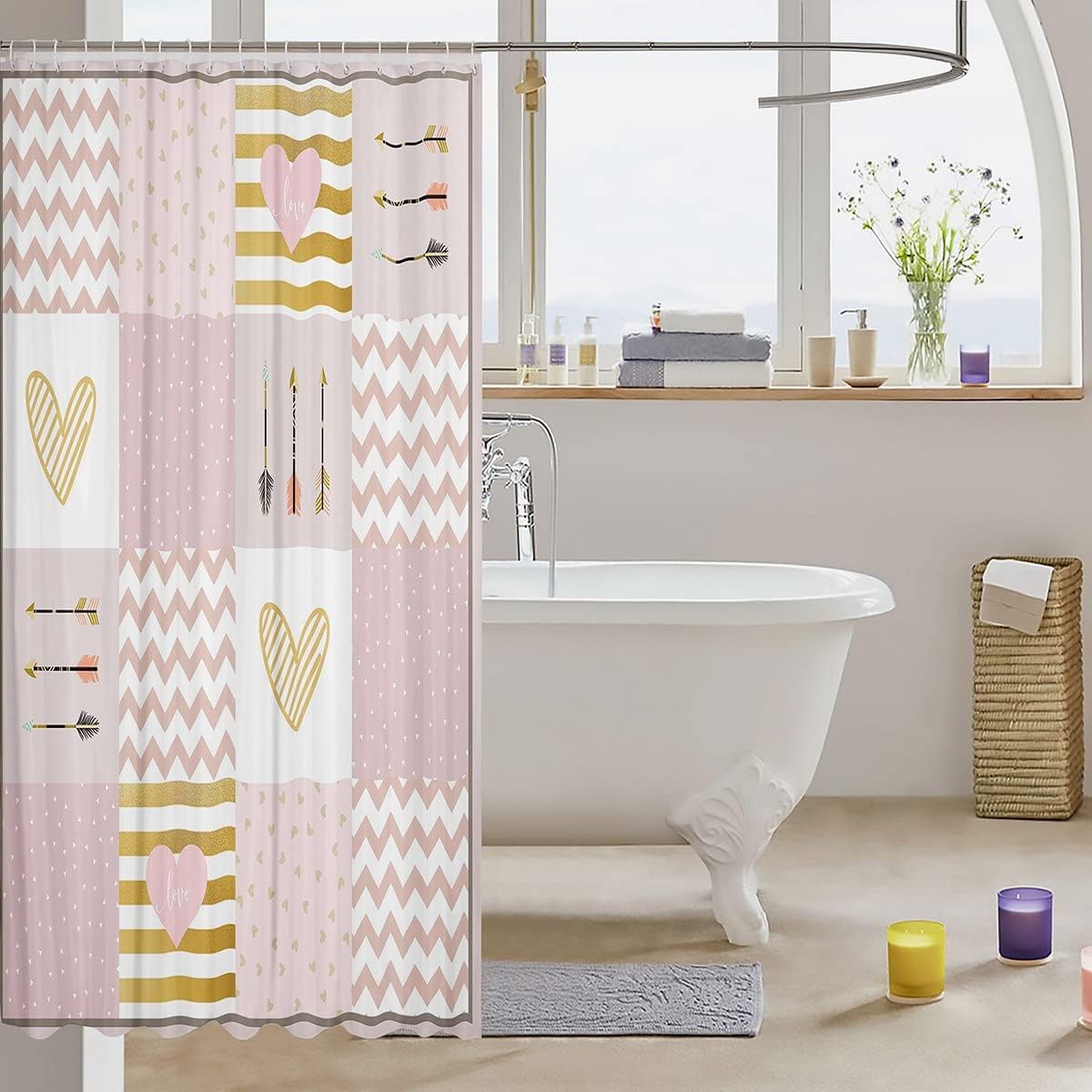 ugsu Castle Fairy Pink and White Washable bathroom curtain