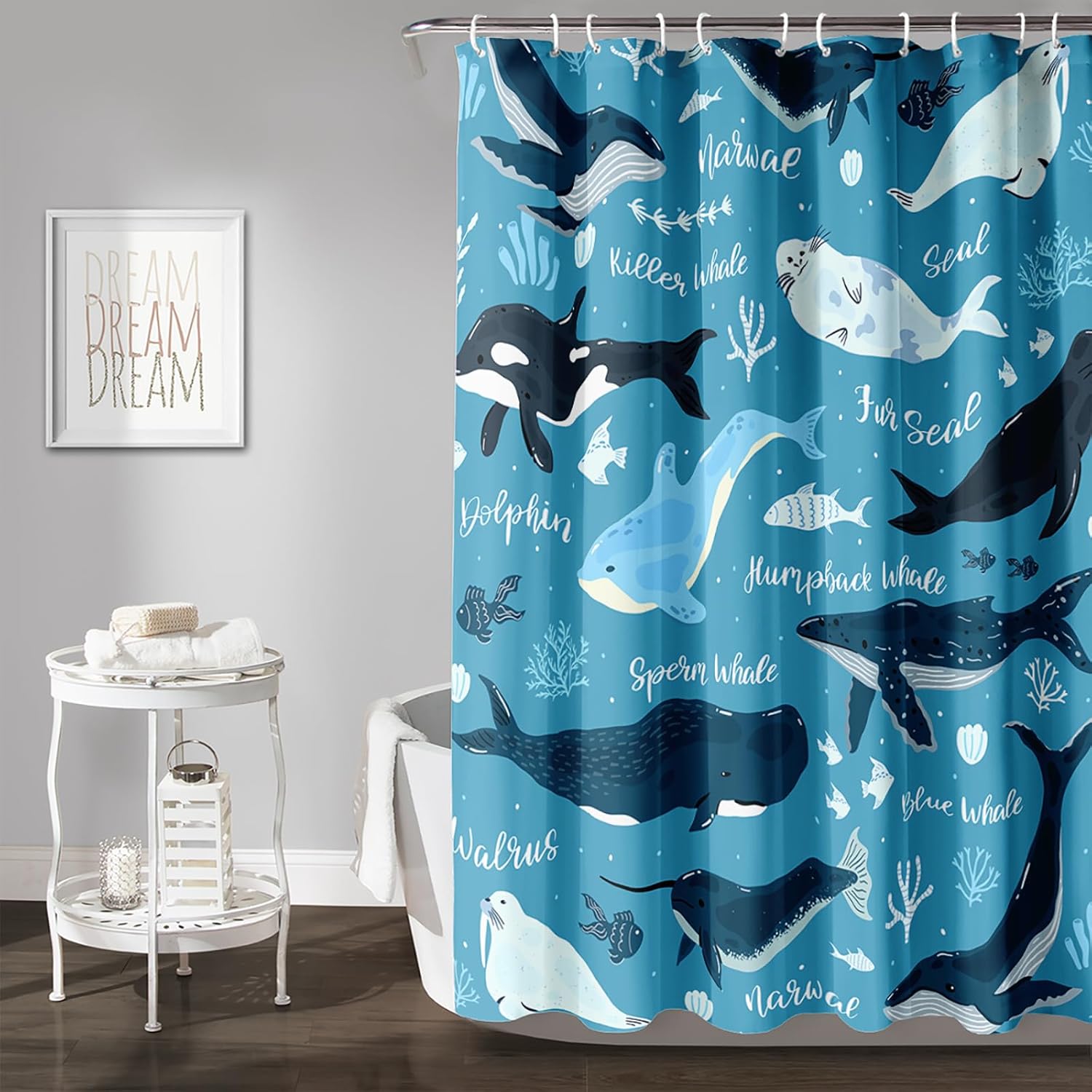 QOOMO Whales Seals Shower Curtain 72x72