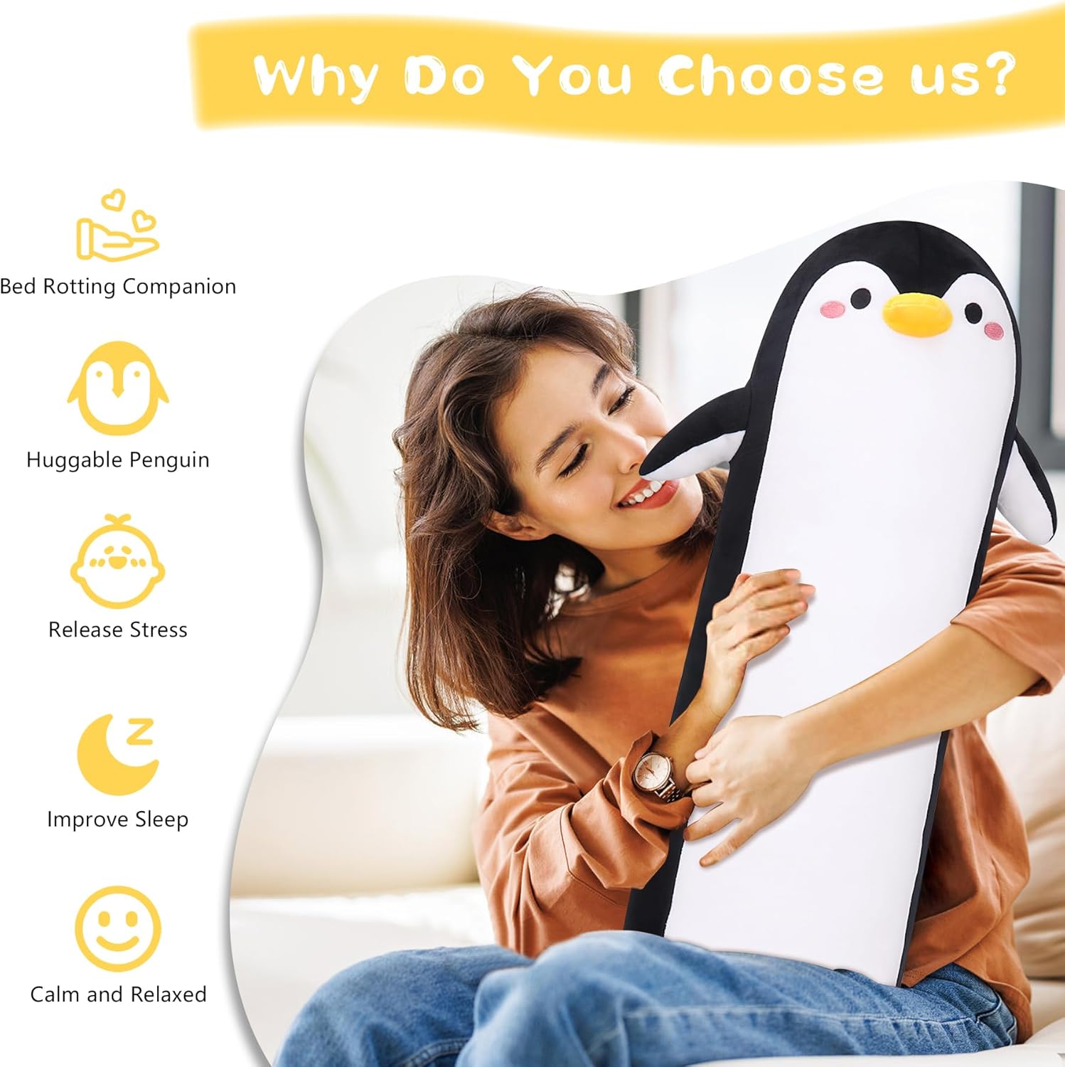 Sprinqdawin Long Penguin Plush Pillow