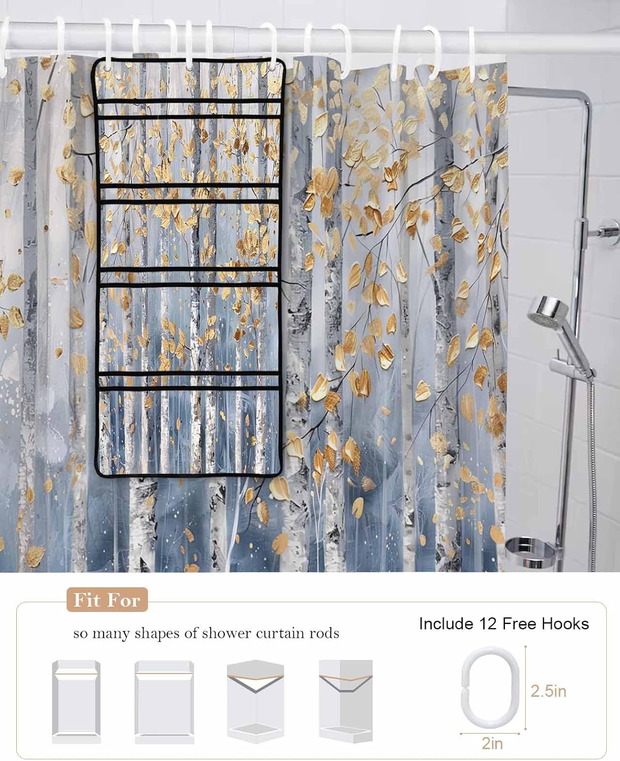 EZON-CH Nostalgic Yellow Shower Curtain Organizer