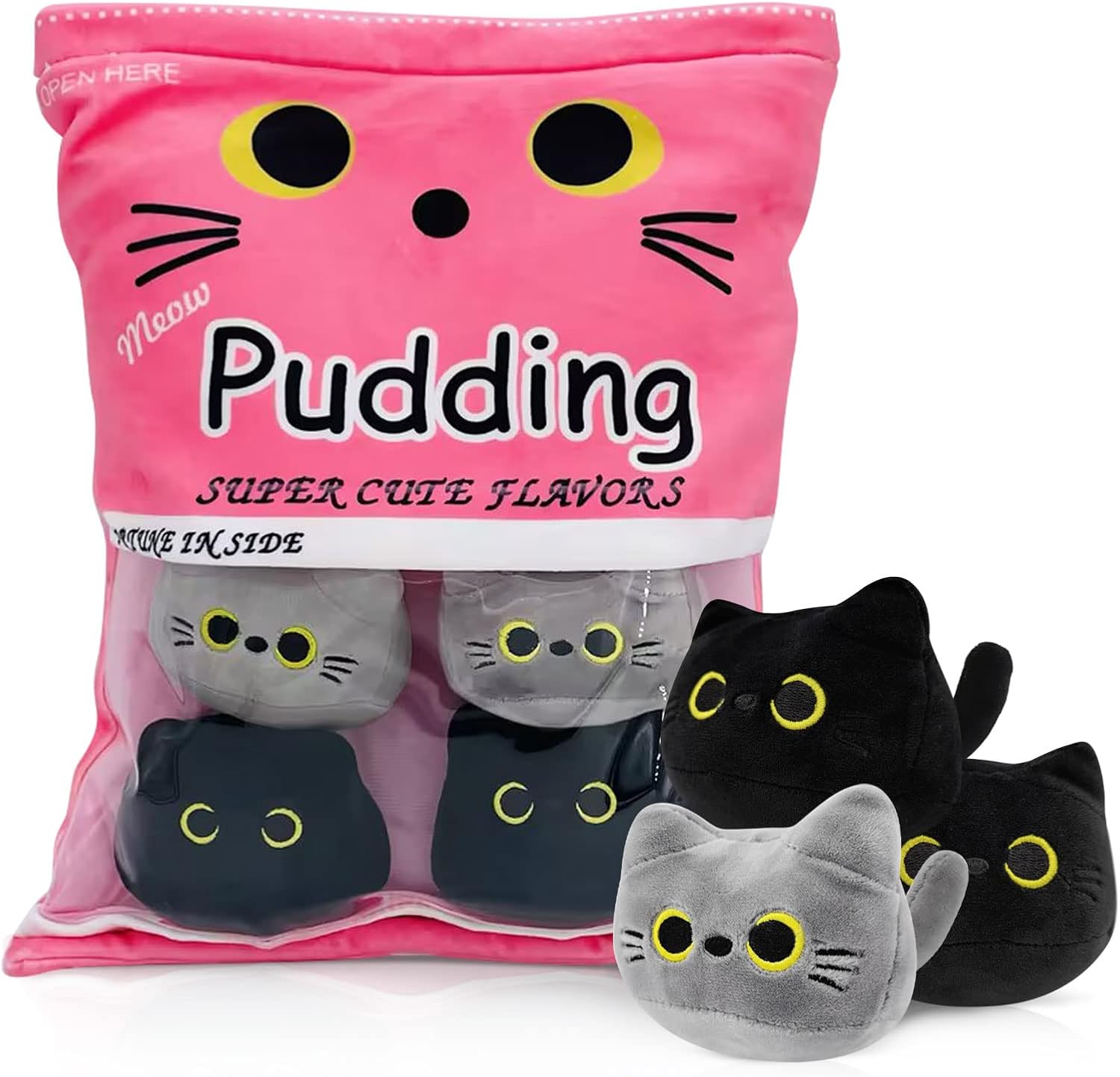 Cute Black Cat Plush Toy Bag 6pc Pink