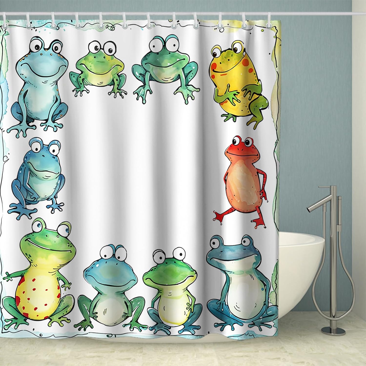 Funny Kids Shower Curtain with Hooks 72Wx72H Green