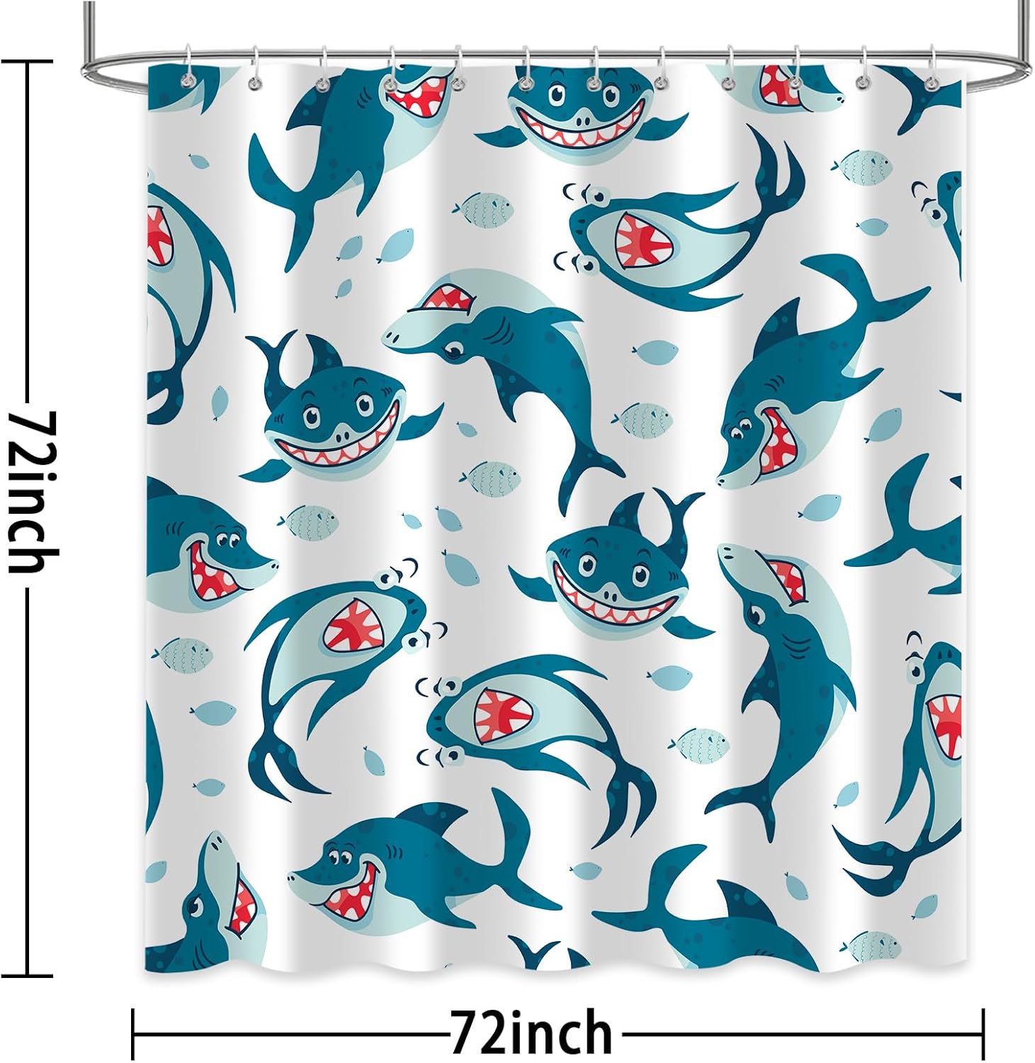 SokdcamFunny Shark Shower Curtain Ocean Wild Fish Kids Bathroom Curtain Set