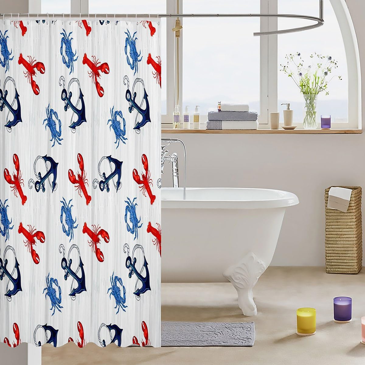 Nautical Anchor Washable Shower Curtain 72x72 for Kids