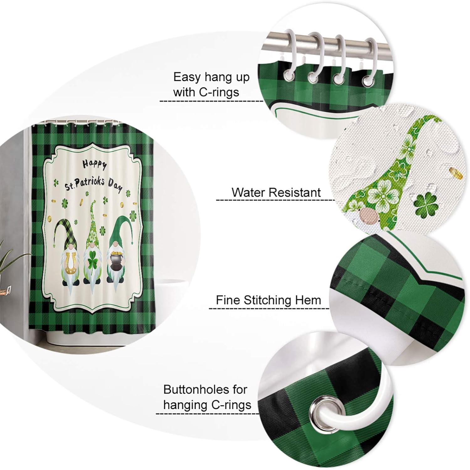TocaHome Waterproof 36x72-inch Shamrock Gnomes Machine Washable