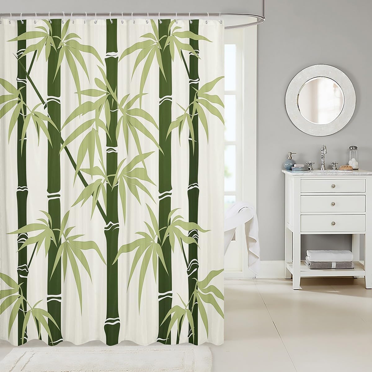Feelyou Boys Girls Green Bamboo Bath Curtain Set for Kids and Toddlers