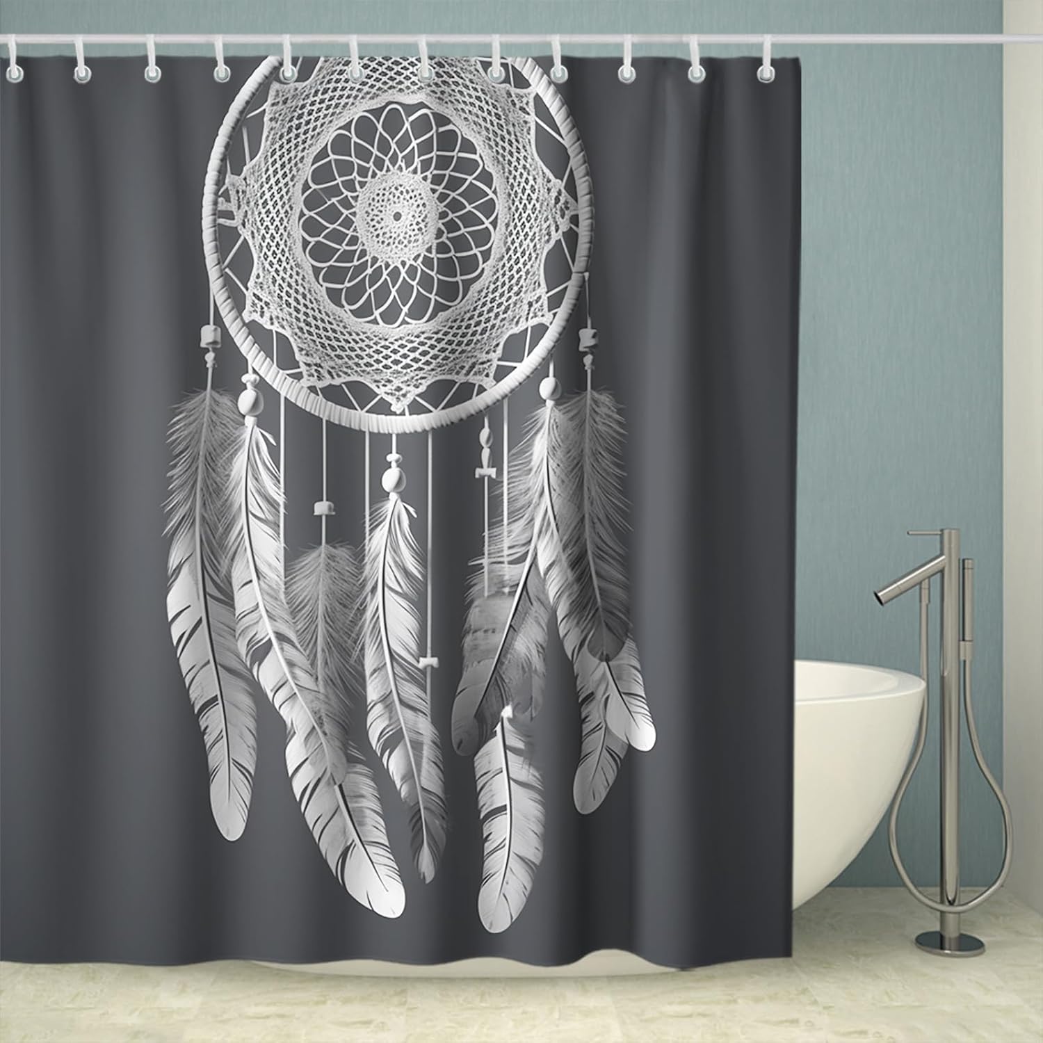OTRANTO Gray Wind Chime Shower Curtain Set for Boys -