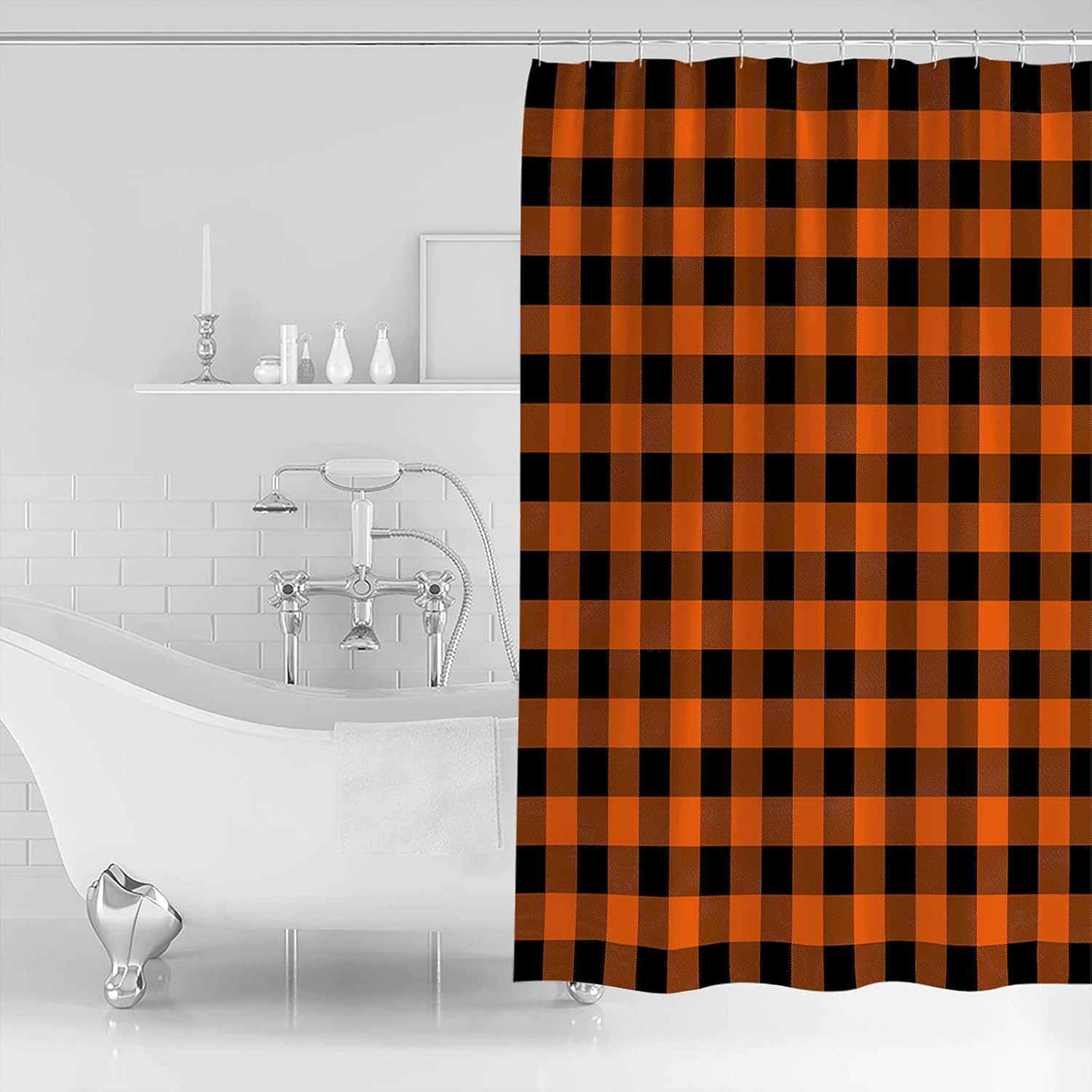 Stylish Black Orange Buffalo Check Shower Curtain