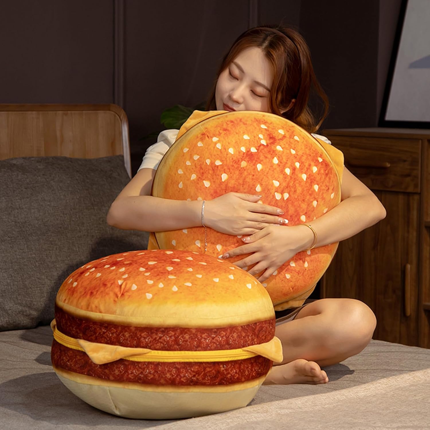 Hamburger Plush Pillow 3D Cheeseburger Hugging Cushion Toy
