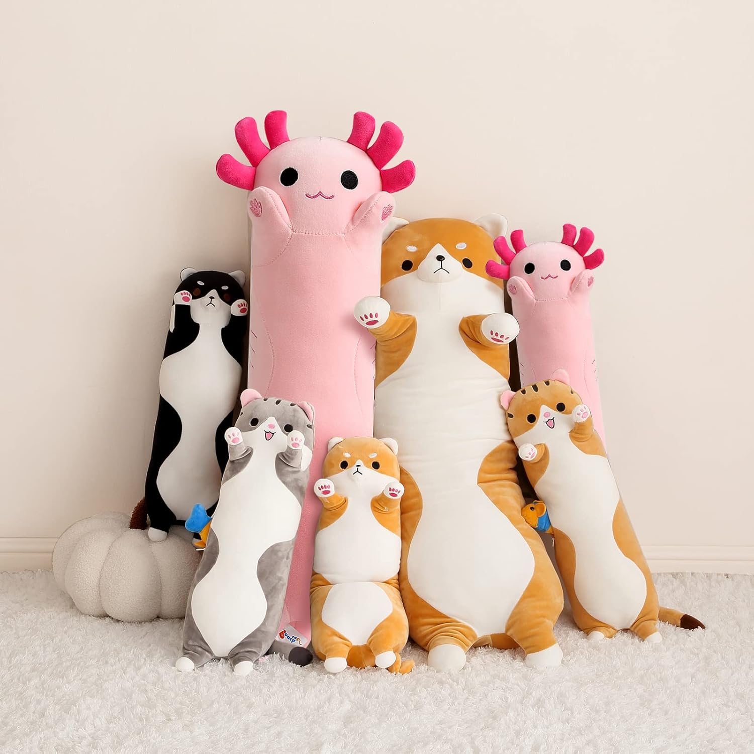 Blue Long Axolotl Plush Pillow for Kids and Adults