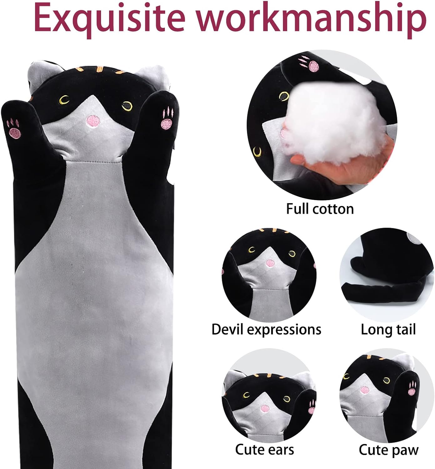 WUYU Plush Cat Pillow Cute Cartoon Soft Stuffed Kitten Throw Toy