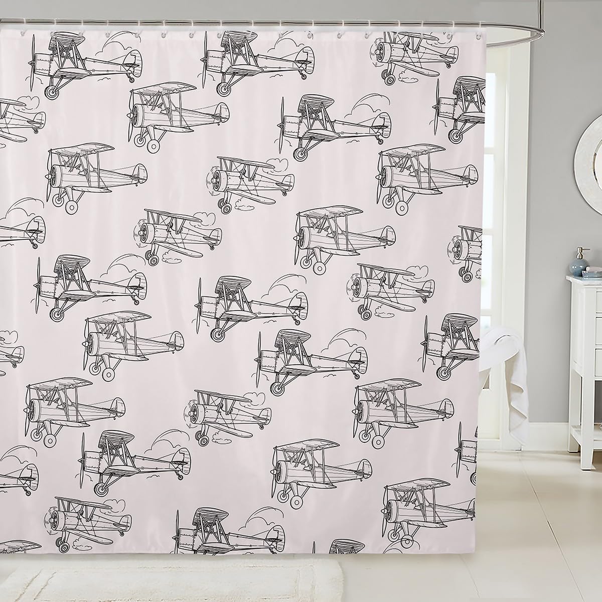 Manfei Retro Airplane Shower Curtain 72x78 Set