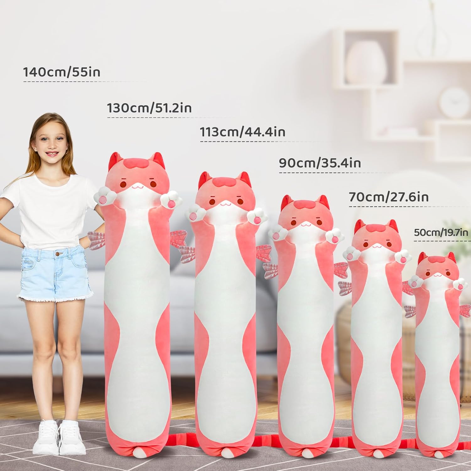Long Cat Plush Body Pillow - Cute Pink Stuffed Animal