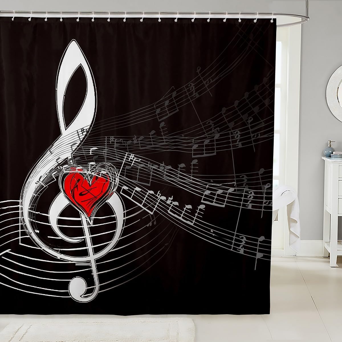 Feelyou Music-Themed Bathroom Showers Red Black 72x72