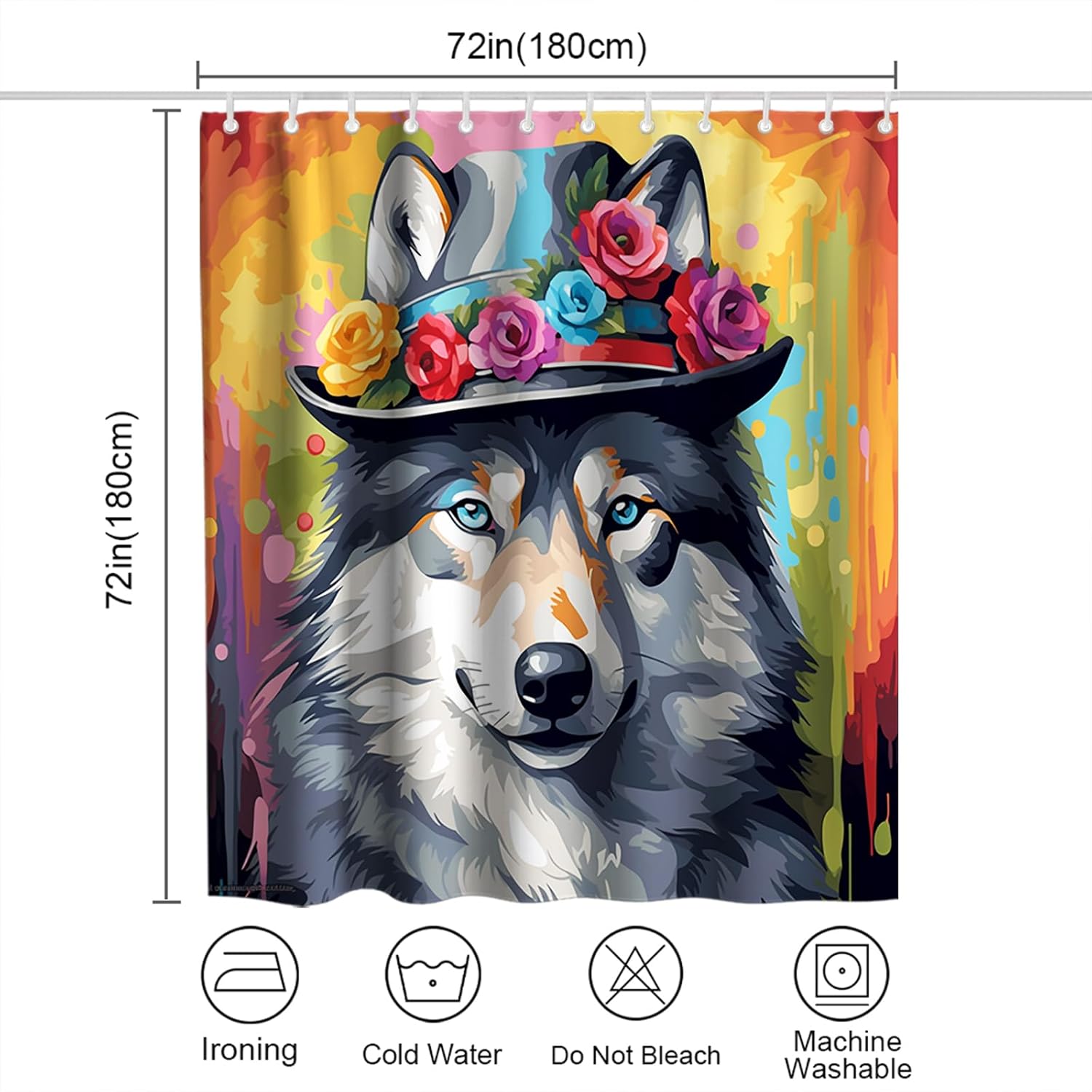 Spotlight - Cute Wolf Floral Bathroom Shower Curtain Set