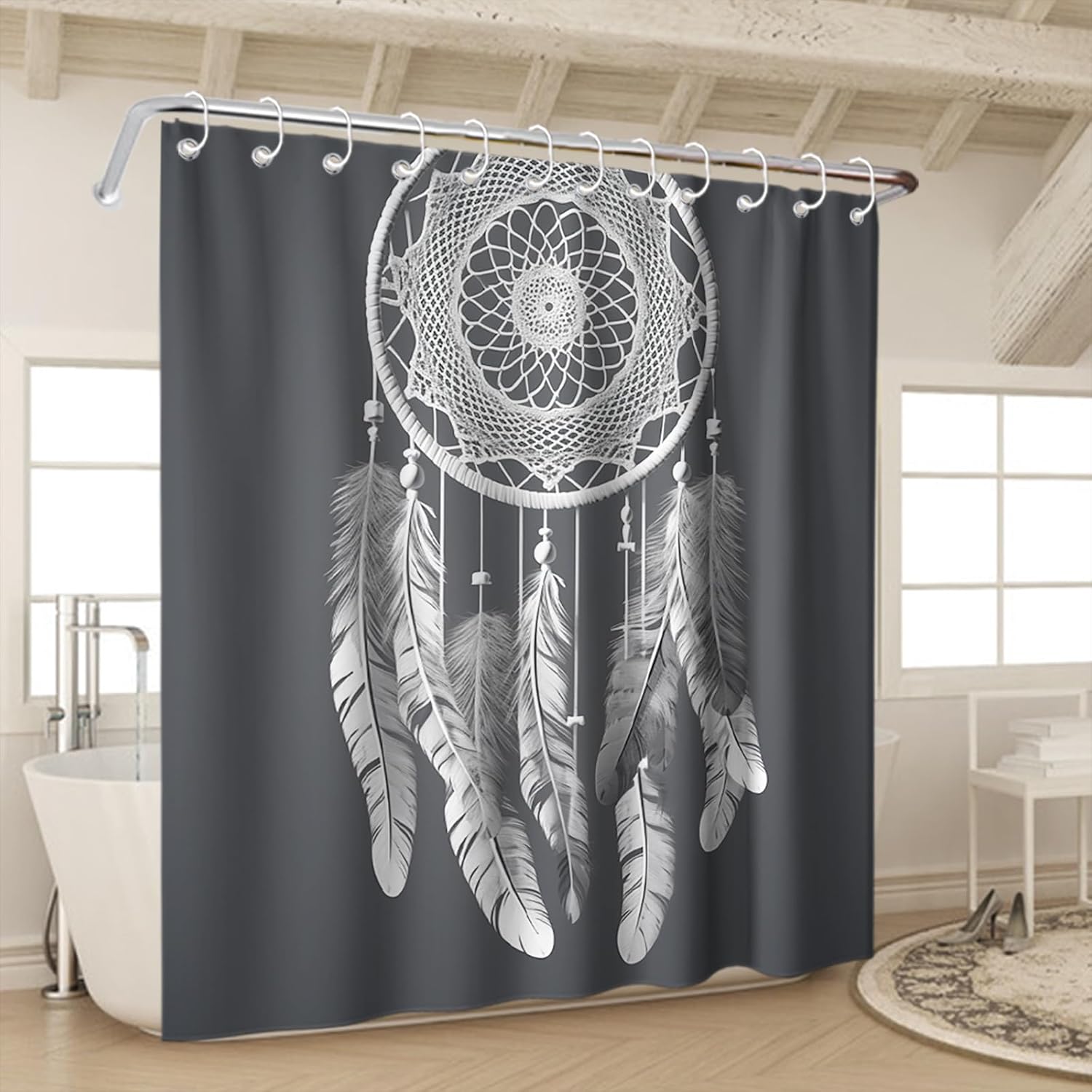 OTRANTO Gray Wind Chime Shower Curtain Set for Boys -