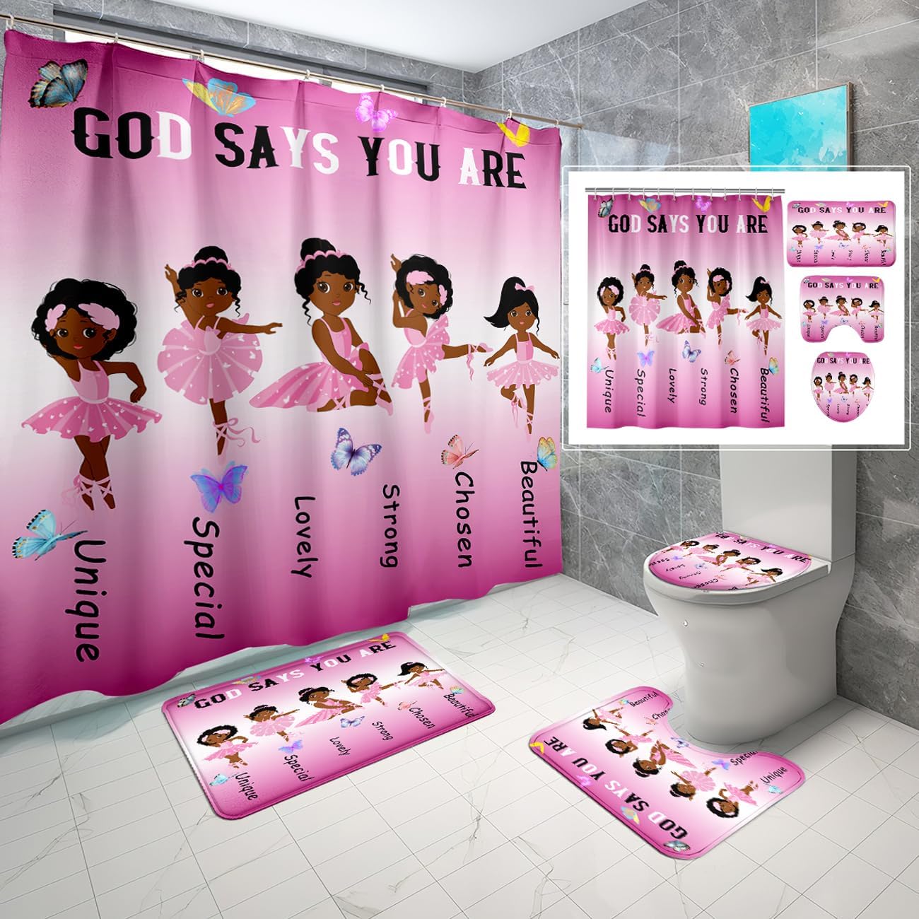 BATATADOCE African Black Girl Shower Curtain Set