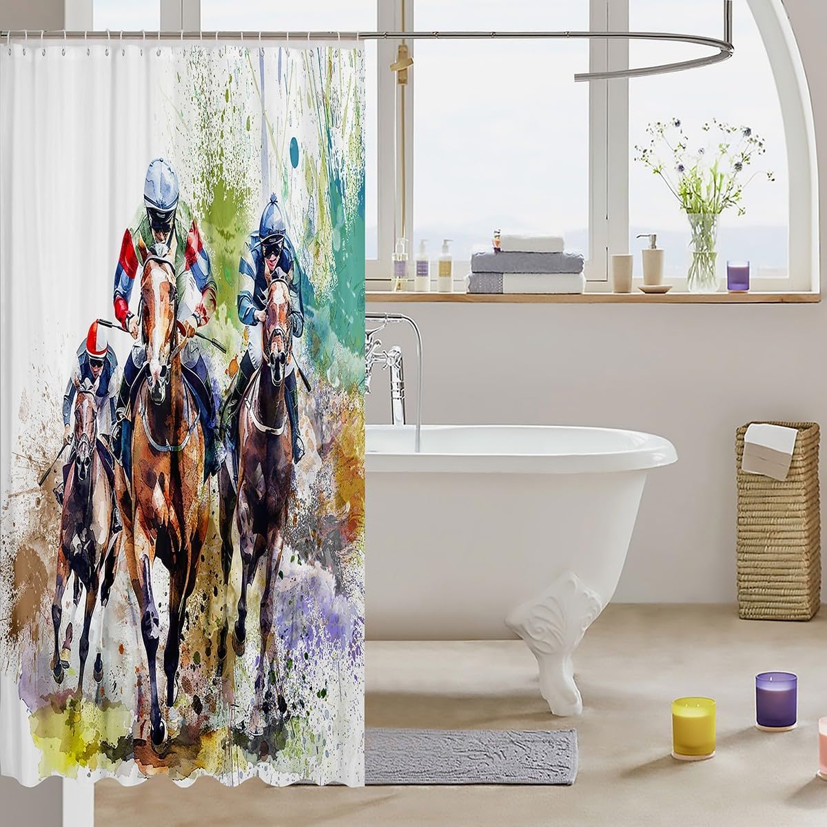 Manfei Horse Race Shower Curtain Set for Kids and Adults
