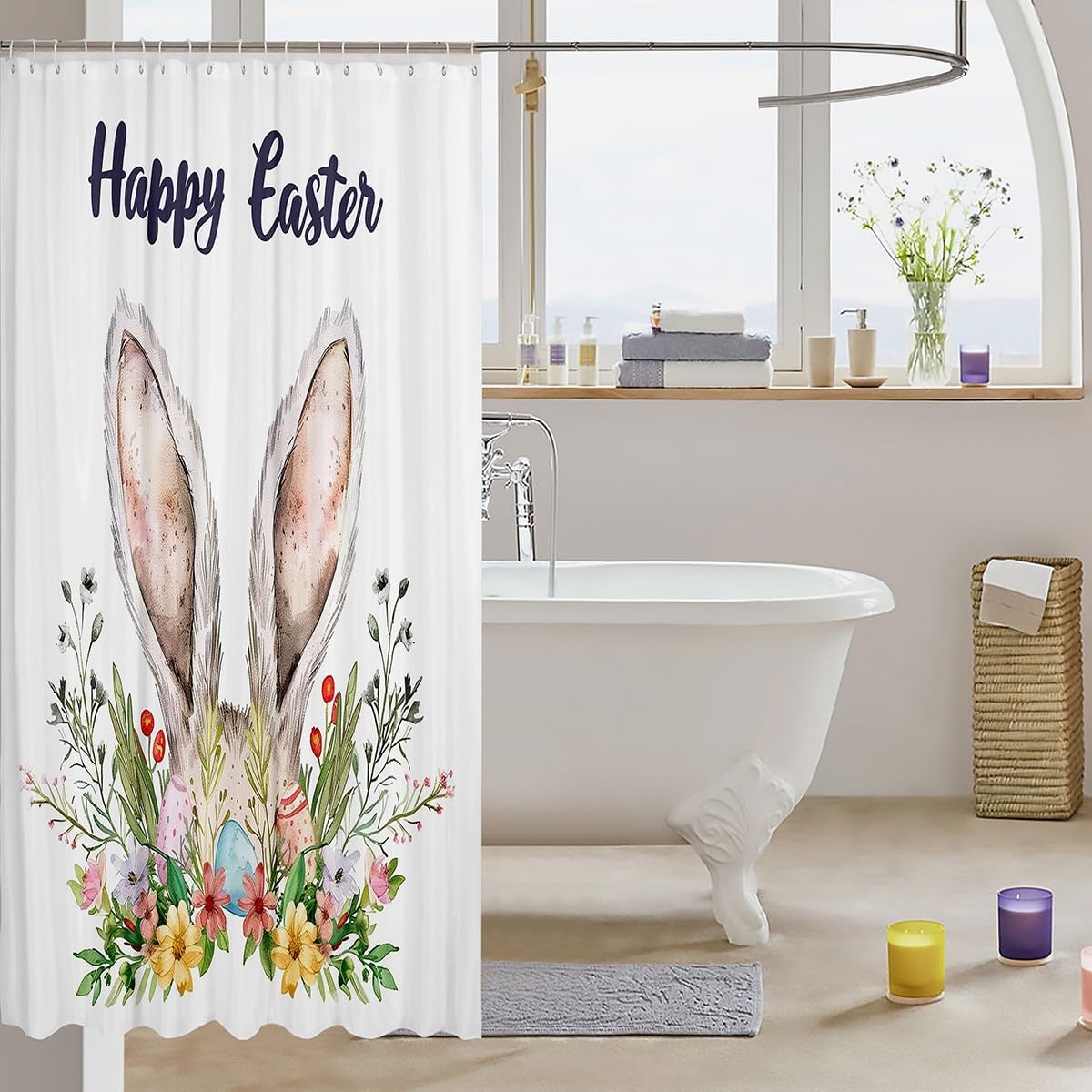 JEJELOIU Cute Rabbit Bathroom Shower Curtain Set for Kids Easter beyond