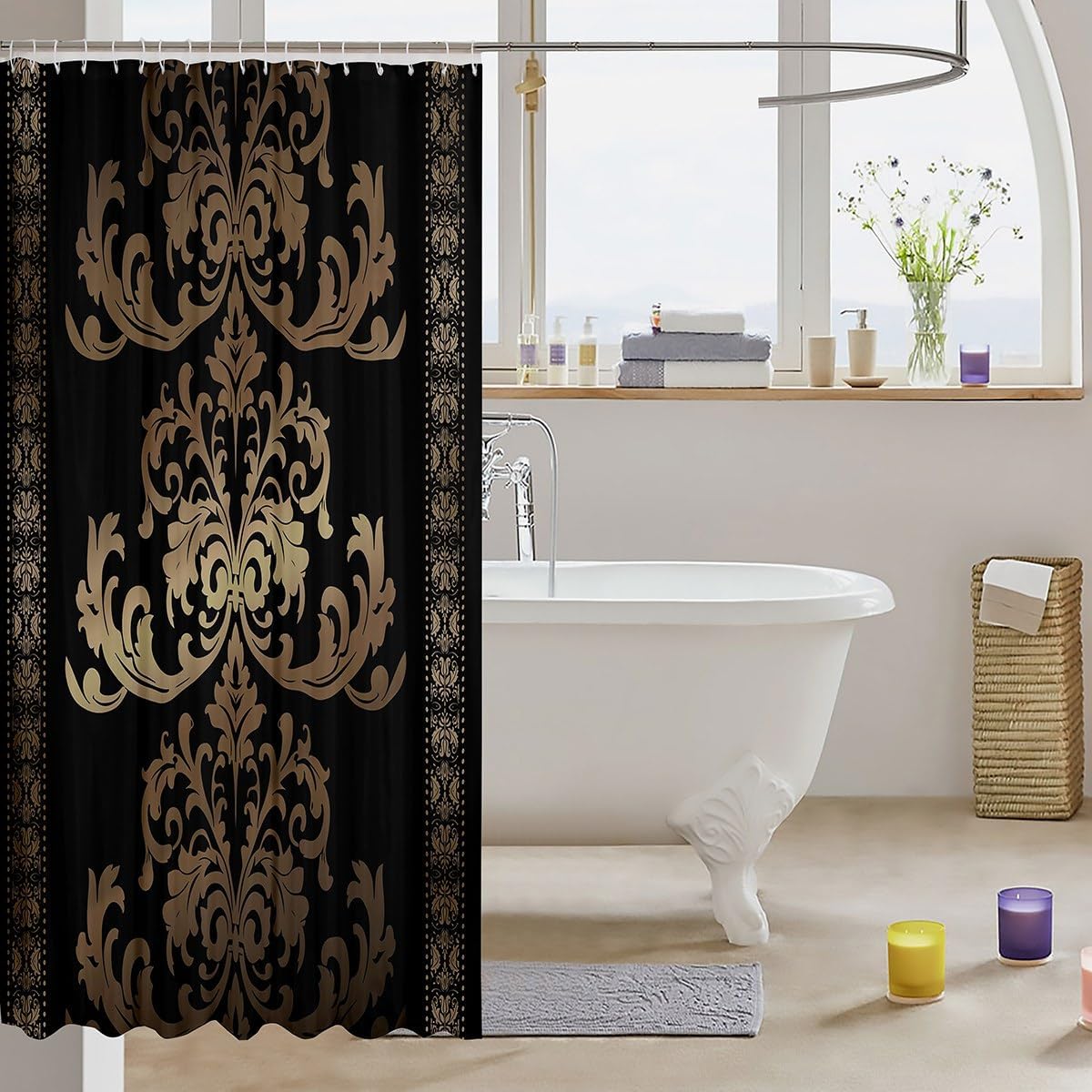 Feelyou Vintage Damask Bath Curtain Set