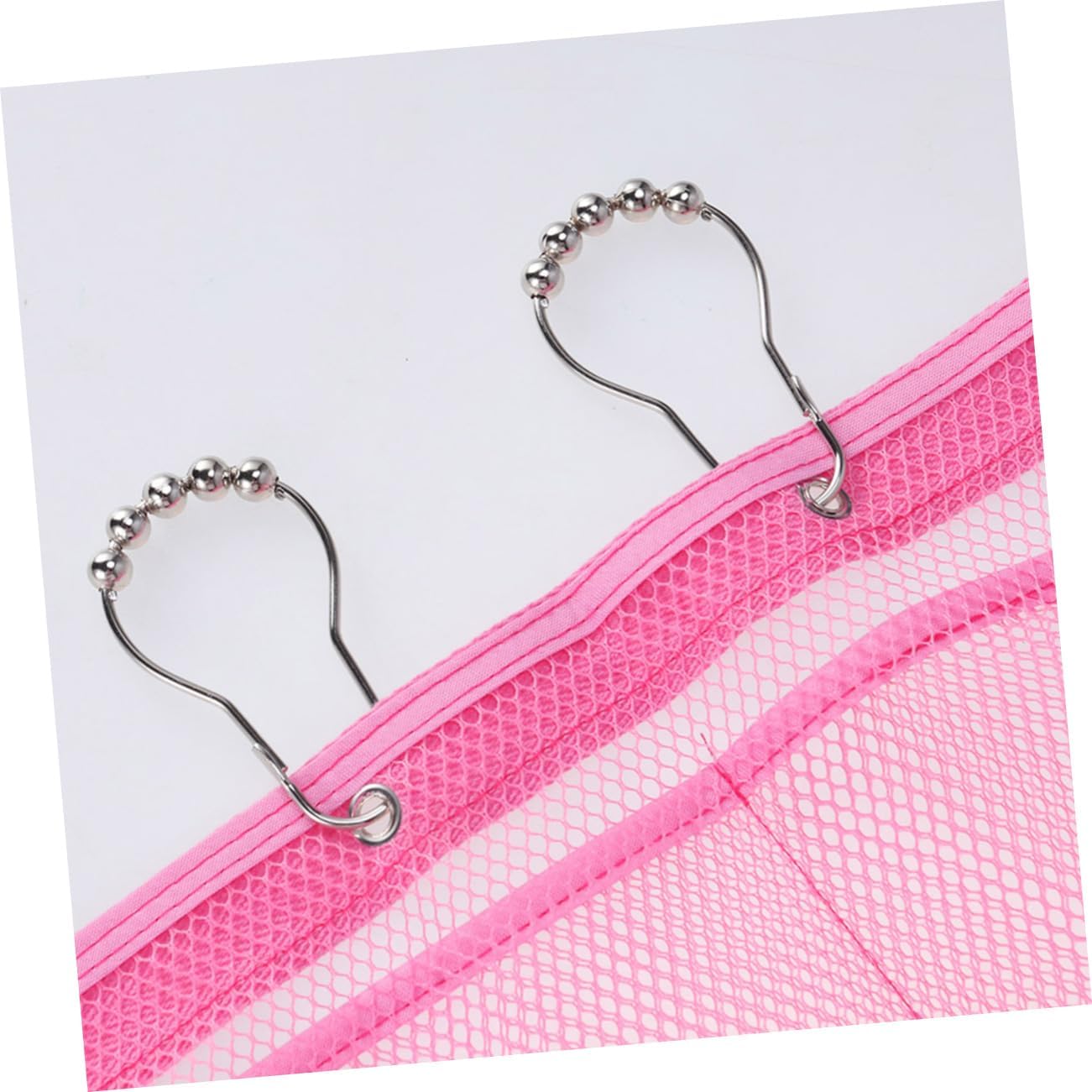 SHOWERORO Space-Saving Mesh Organizer 4-Ring Hangers Pink