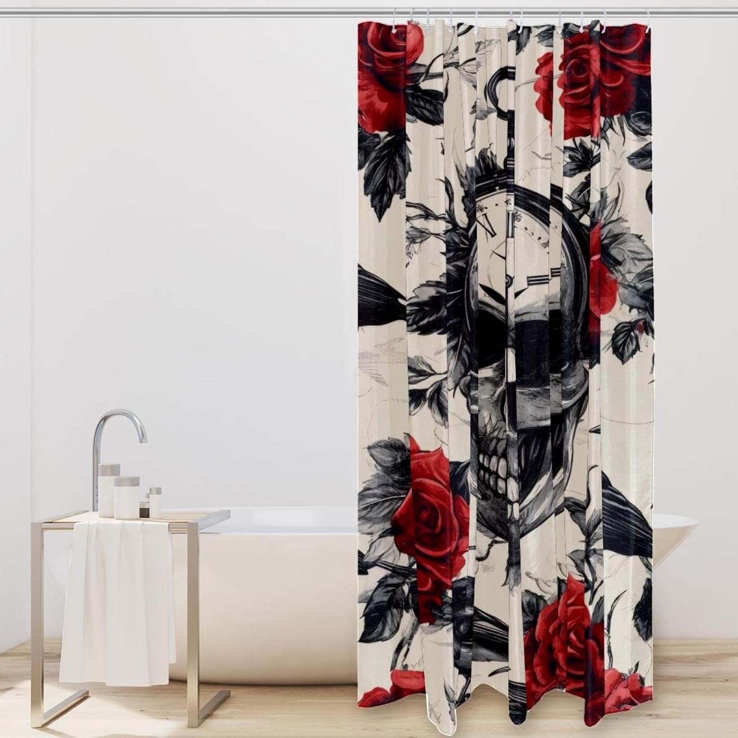Stylish Black Bird Roses Shower Curtain Set for Home