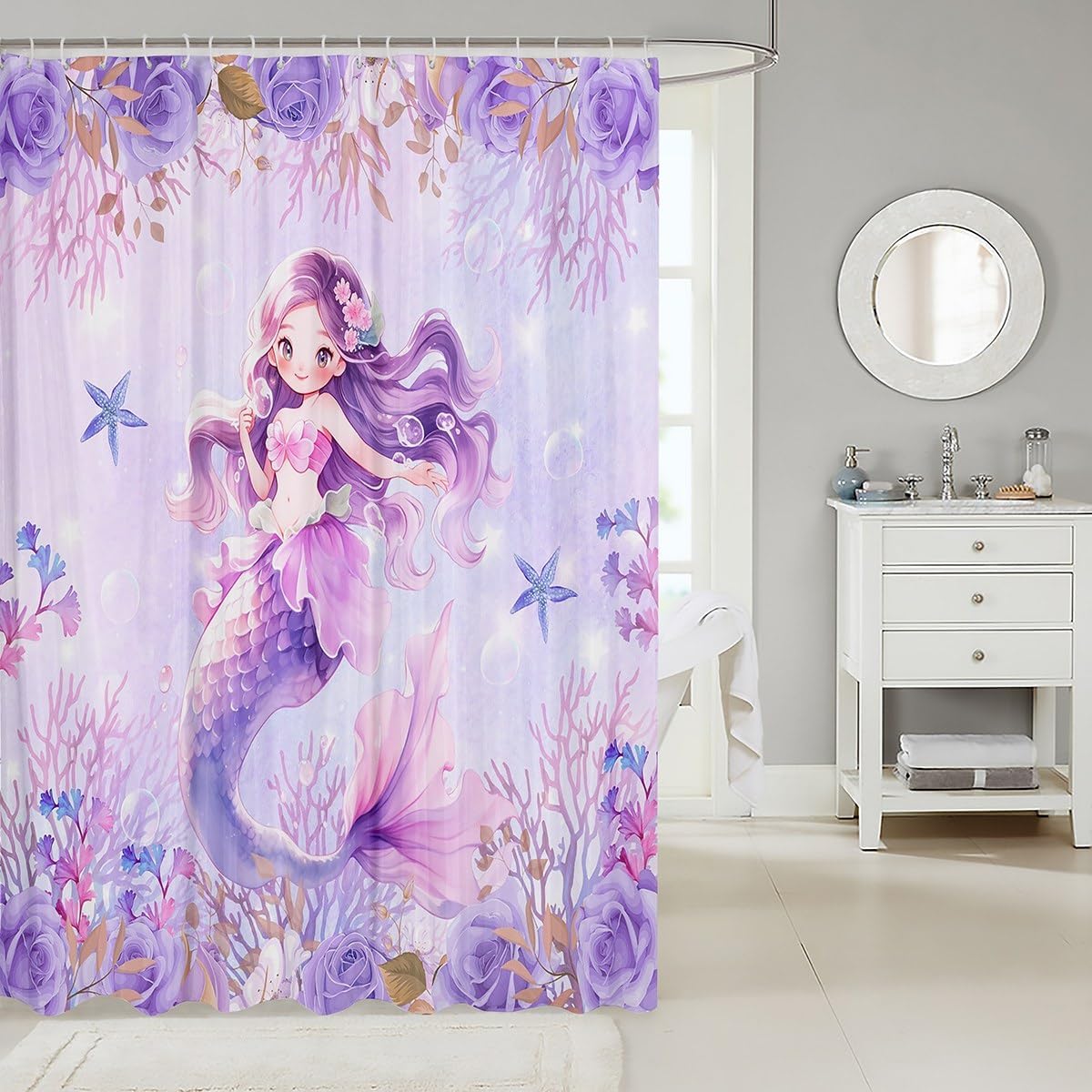 Cute Mermaid Bath Curtain Set