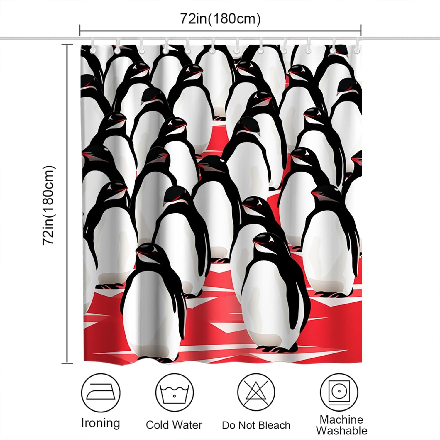 OTRANTO Black and White Penguin Shower Curtain Set