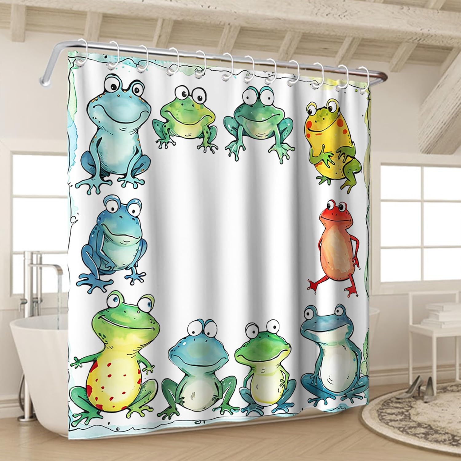 Funny Kids Shower Curtain with Hooks 72Wx72H Green