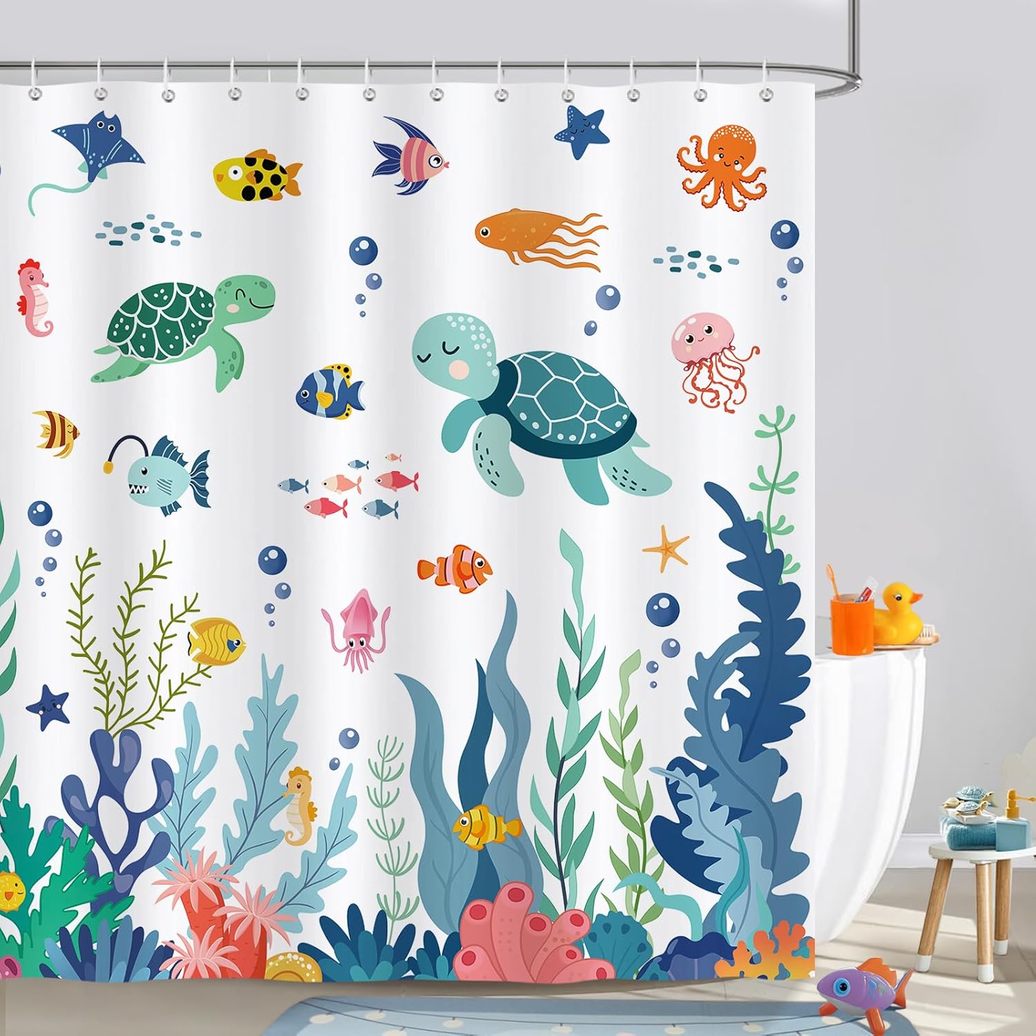 Bonhause Kids Shower Curtain with Ocean Theme