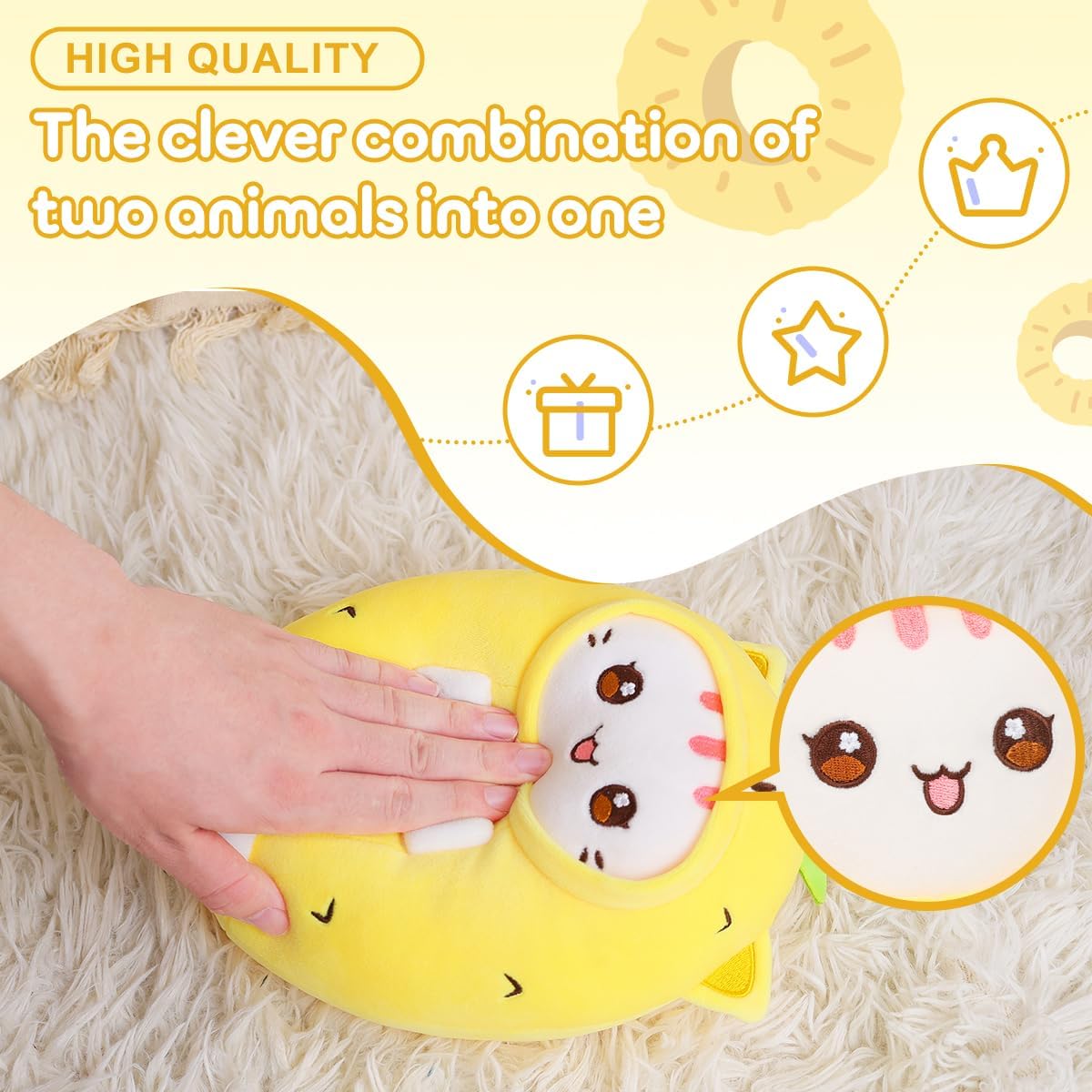 Cute Plush Pineapple Cat Pillow 8 Inch Kawaii Kitten Plushie