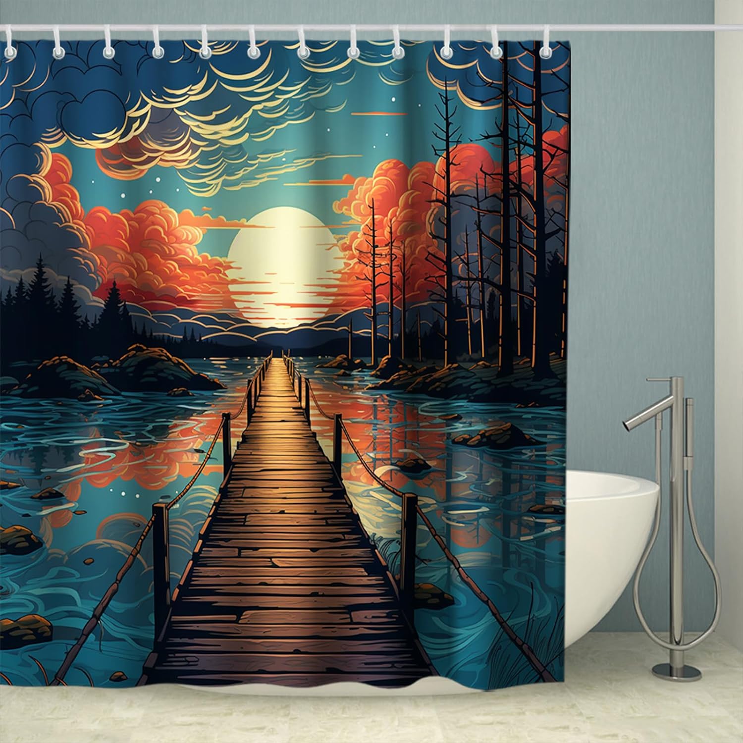 Rustic Lake Forest Wood Bridge Shower Curtain