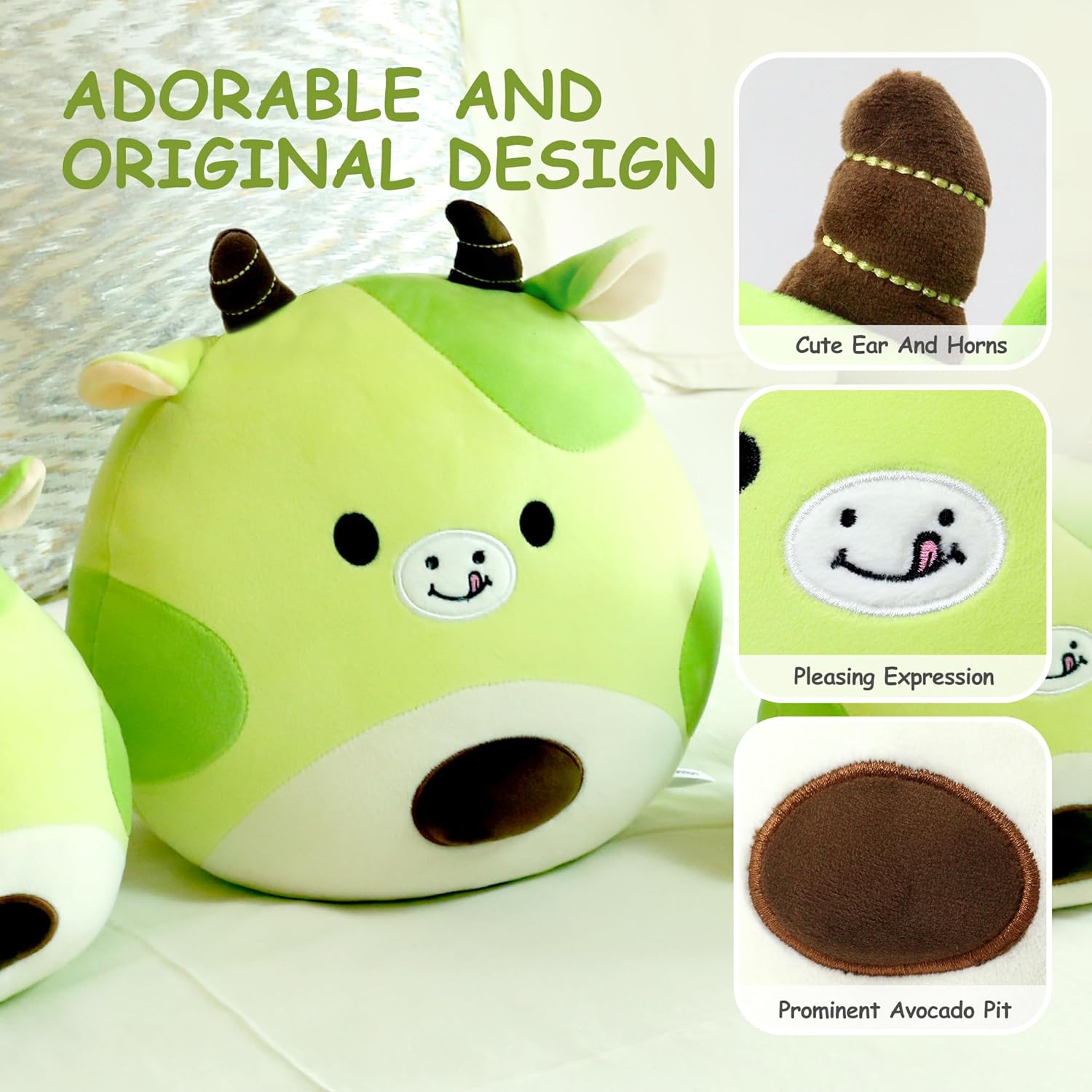 Gudisi Avocado Cow Plush Pillow for Kids