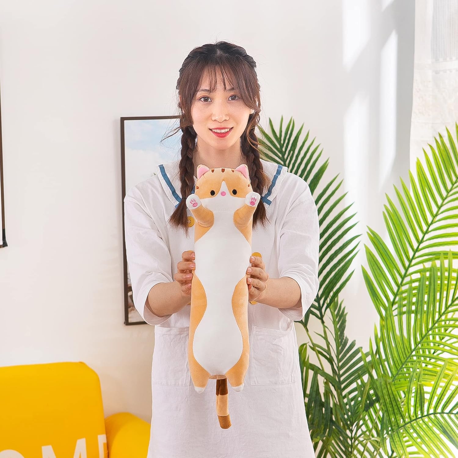 Cute Long Cat Plush Body Pillow Kawaii Cat Plushie for Kids