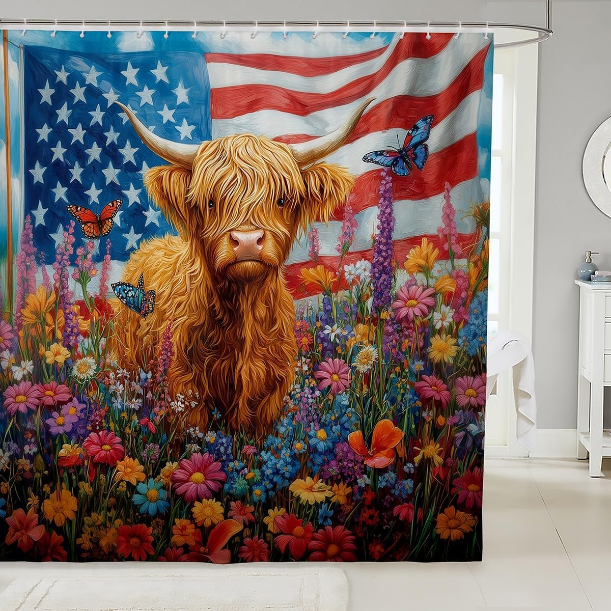 Jeffneloiu American Flag Bath Curtain 72x72
