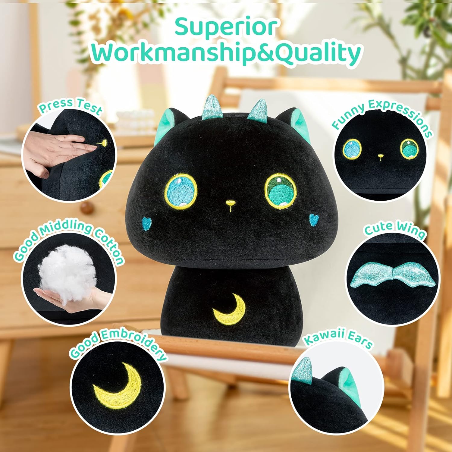 Squishy Cat Mushroom Plush Pillow