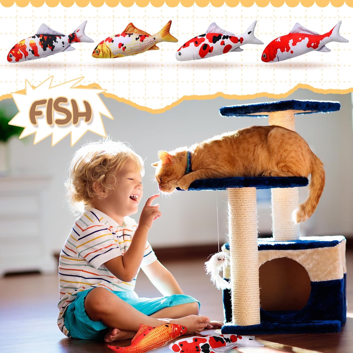 Bargv Six-Piece 12-Inch Fish Plush Pillow for Kids and Cats