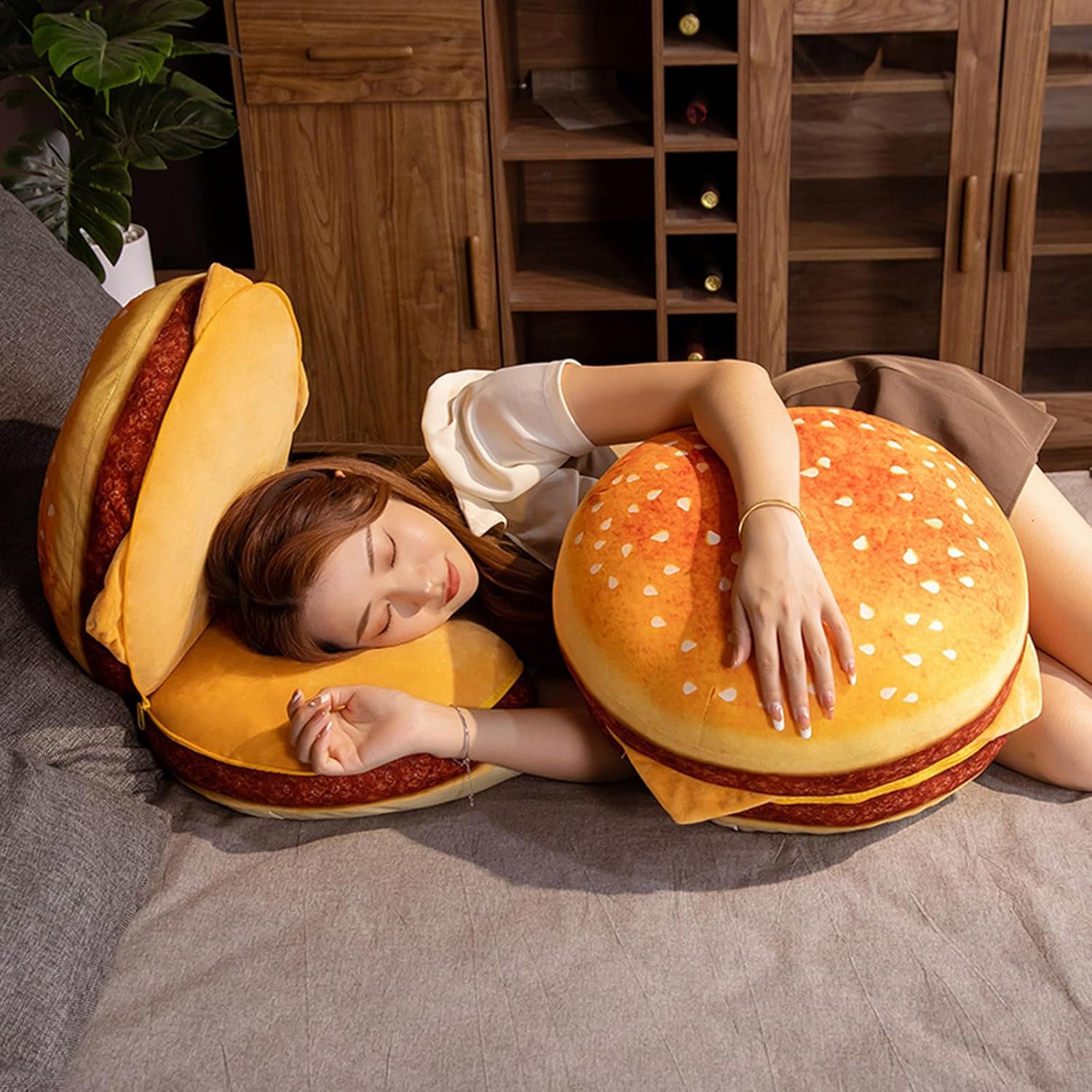 Hamburger Plush Pillow 3D Cheeseburger Hugging Cushion Toy