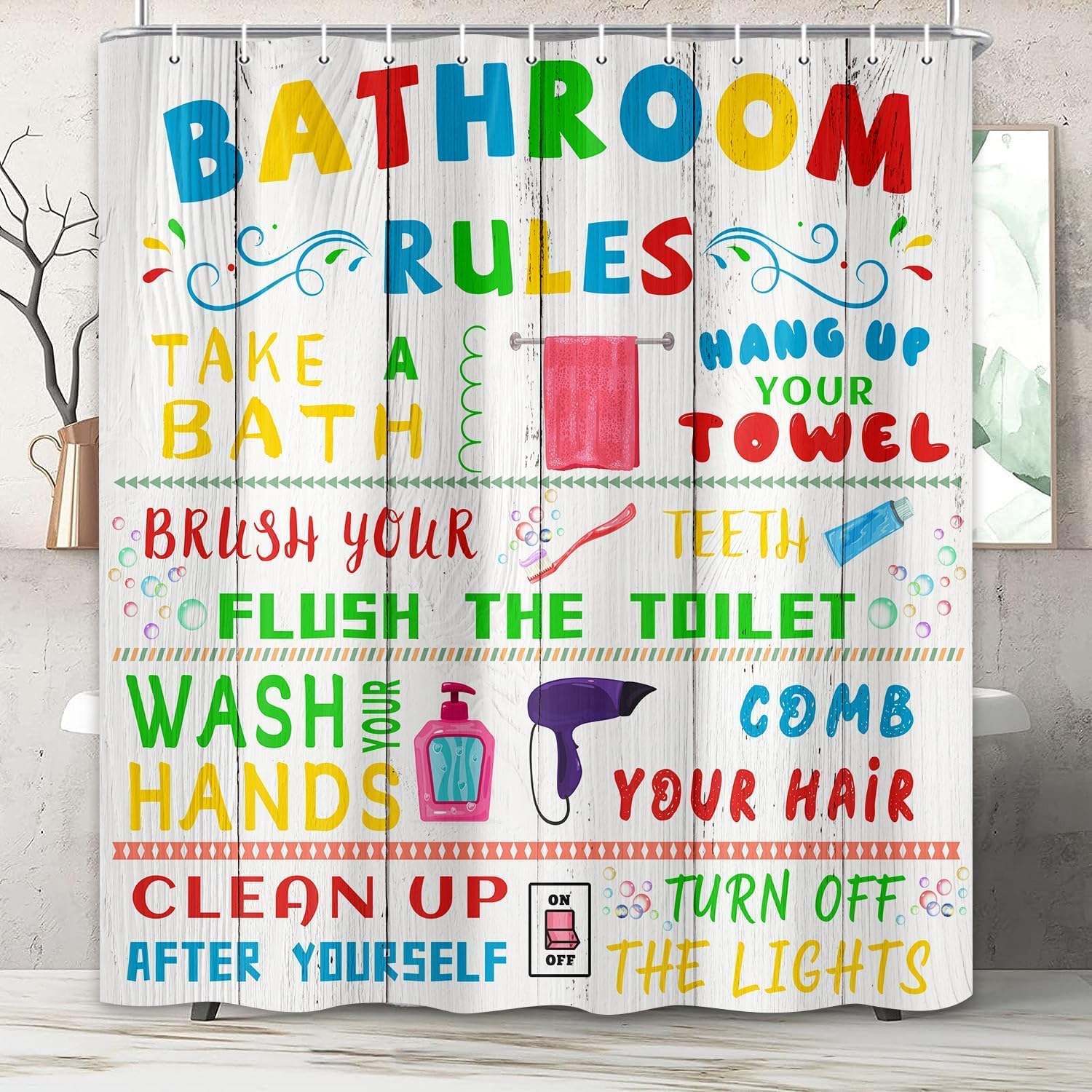 Fun bath time with 4pc Pinpai Kids Shower Curtain Set