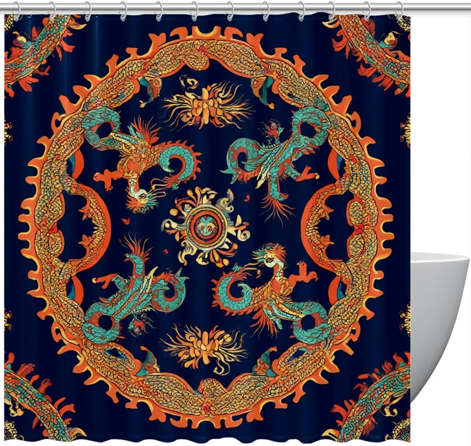 Elegant 12-Hook Waterproof shower curtain with dragon pattern