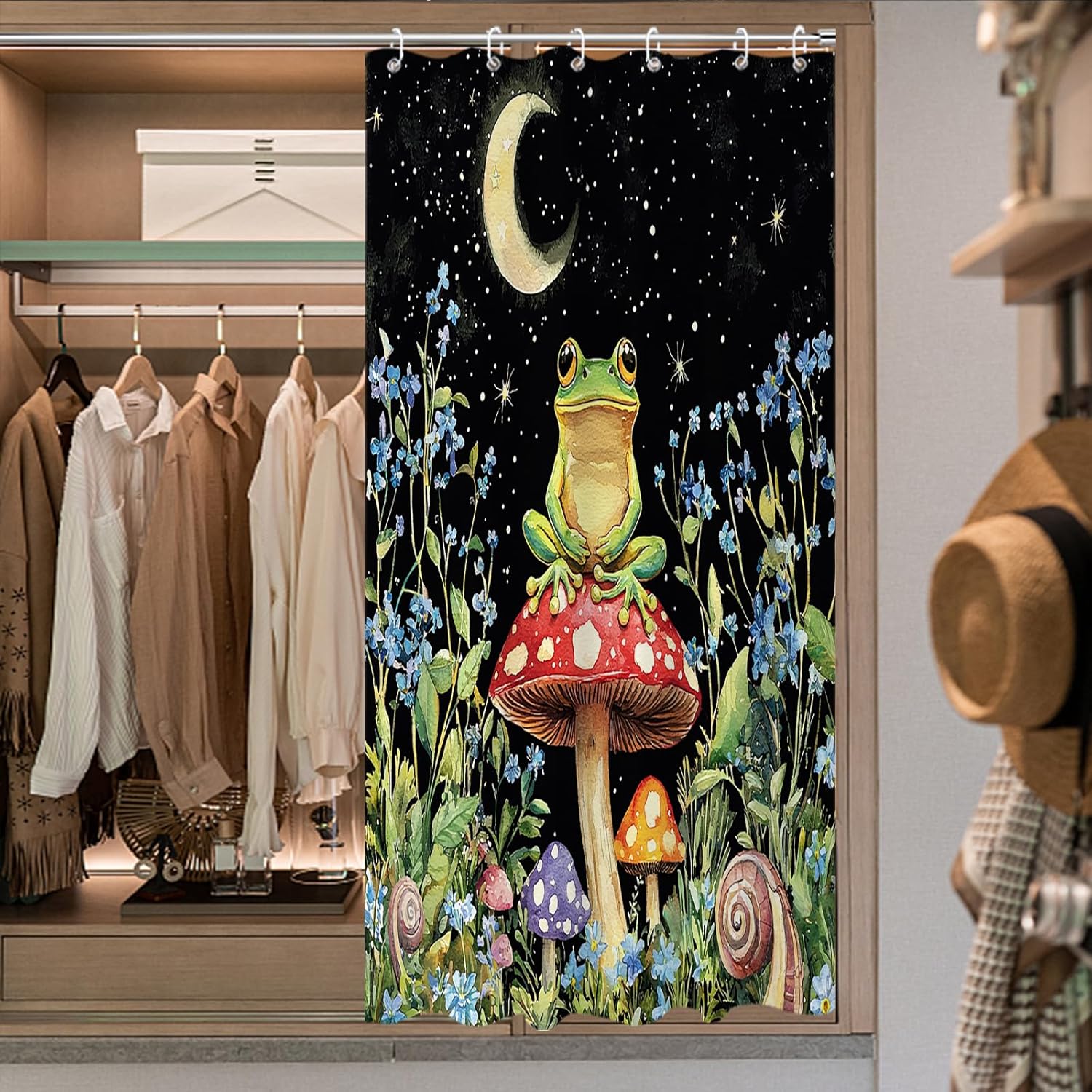 Funny Mushroom Shower Curtain with Hooks Set