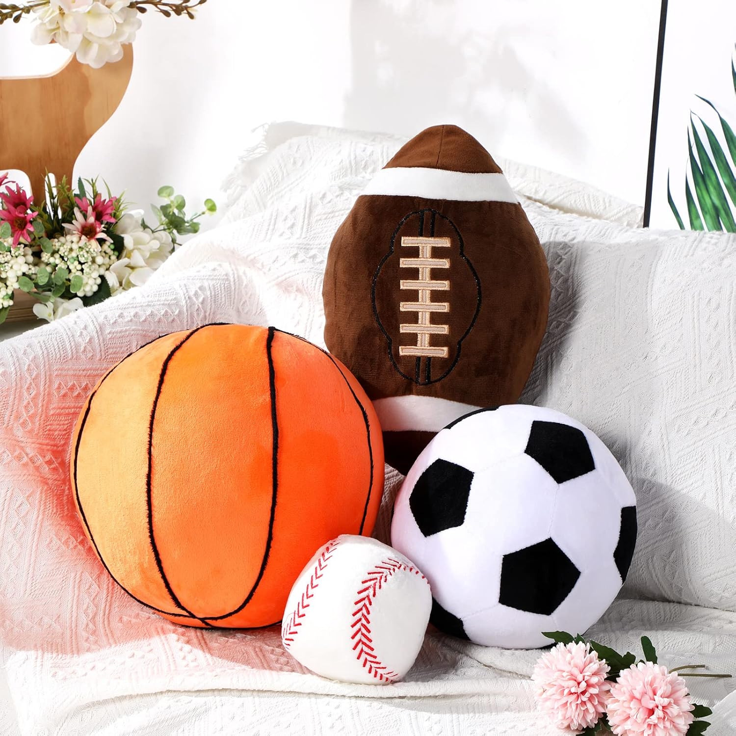 Sratte 4-Piece Sports Plush Pillow Set for Kids