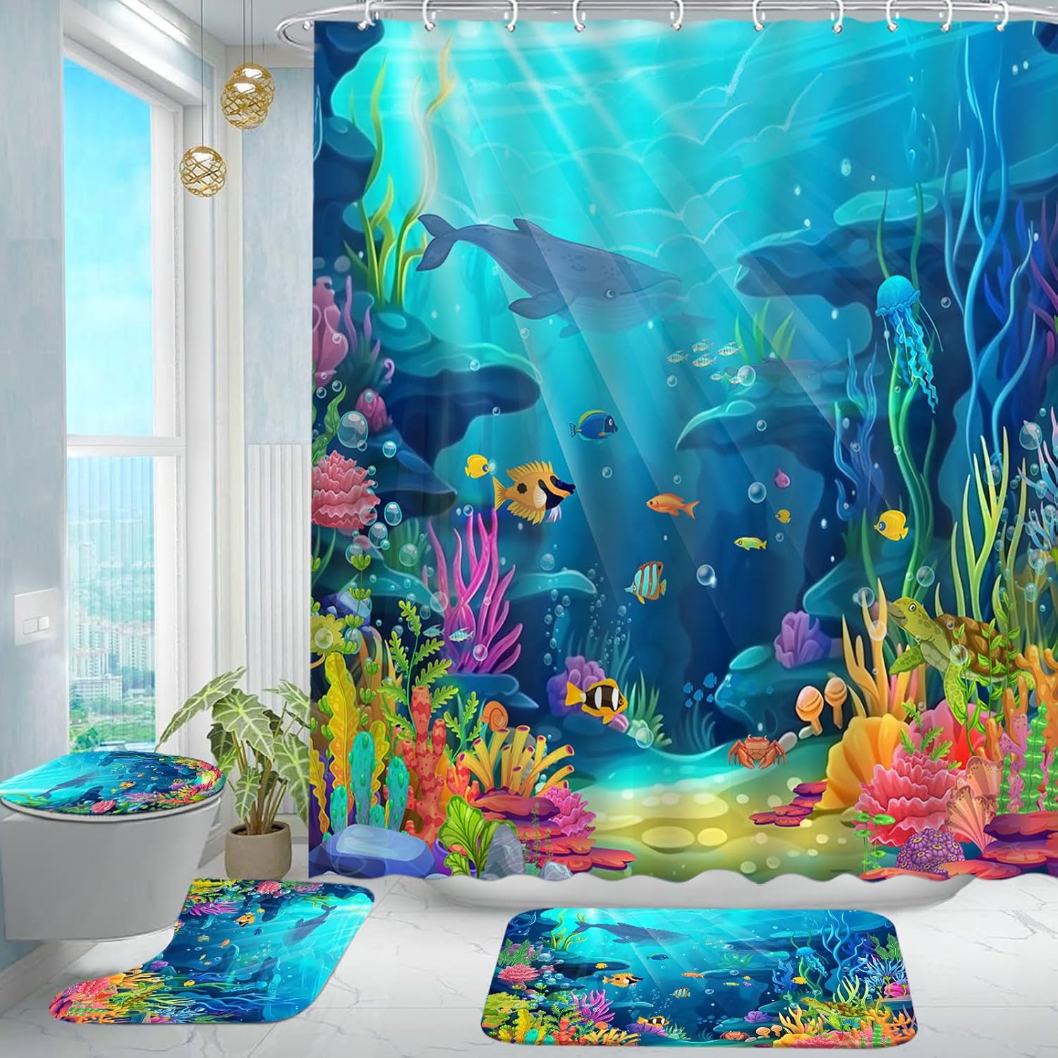 4pc Ocean shower curtain set kids
