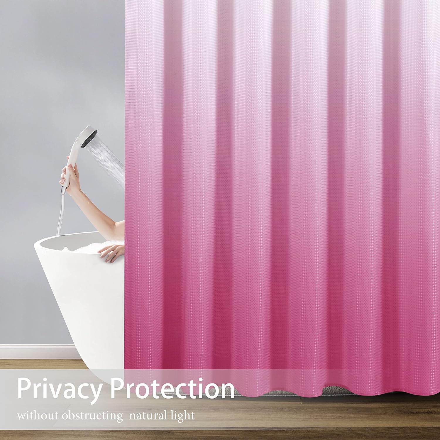 Light Pink Shower Curtain Set with 12 Metal Hooks for the Bathroom